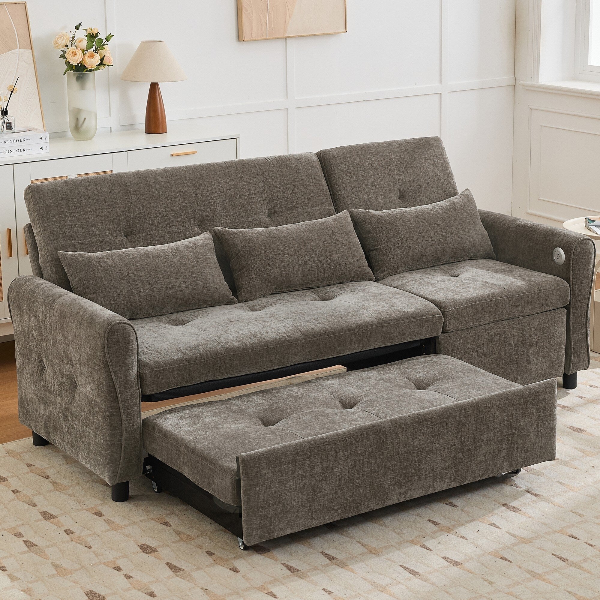 2-in-1 Sofa with Pull-Out Sleeper & Reversible Recliner by Harper&Bright Designs