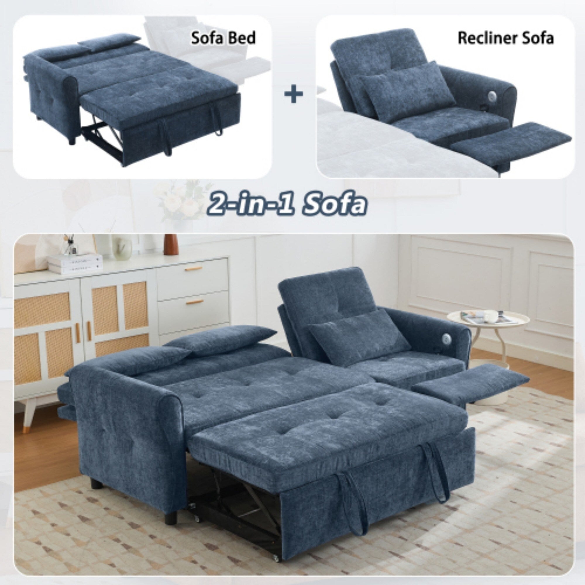 2-in-1 Sofa with Pull-Out Sleeper & Reversible Recliner by Harper&Bright Designs