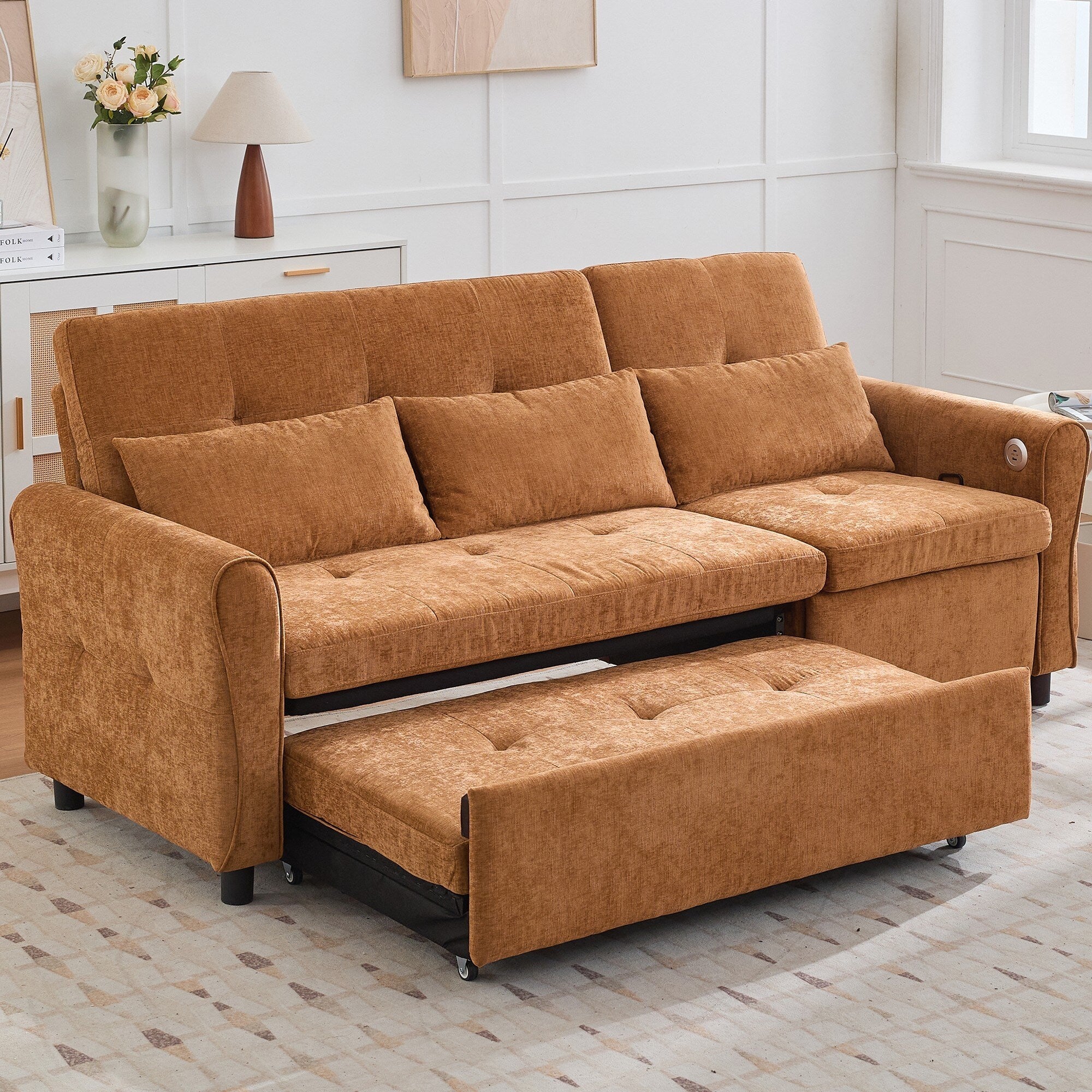 2-in-1 Sofa with Pull-Out Sleeper & Reversible Recliner by Harper&Bright Designs