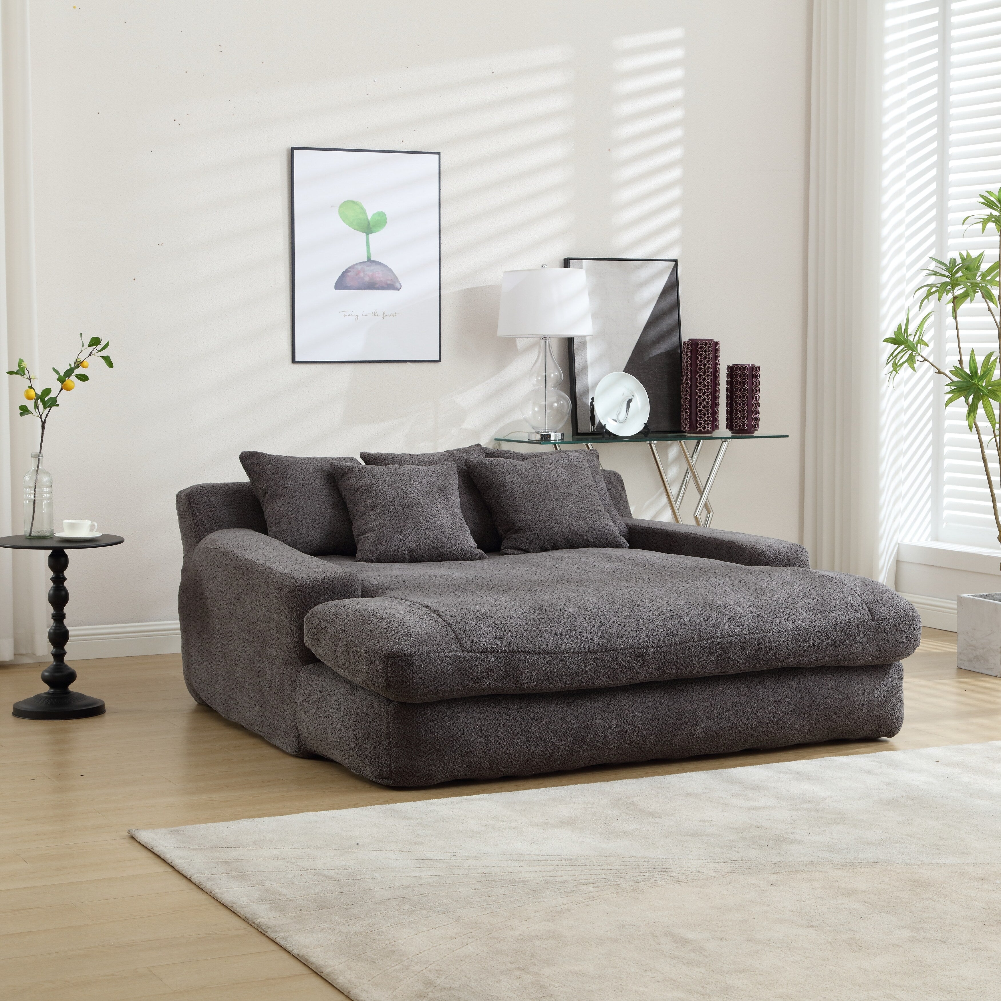 2-seater lazy sofa With 5 back pillows,Comfy Sofa- Deep Seat Couch for Living Room