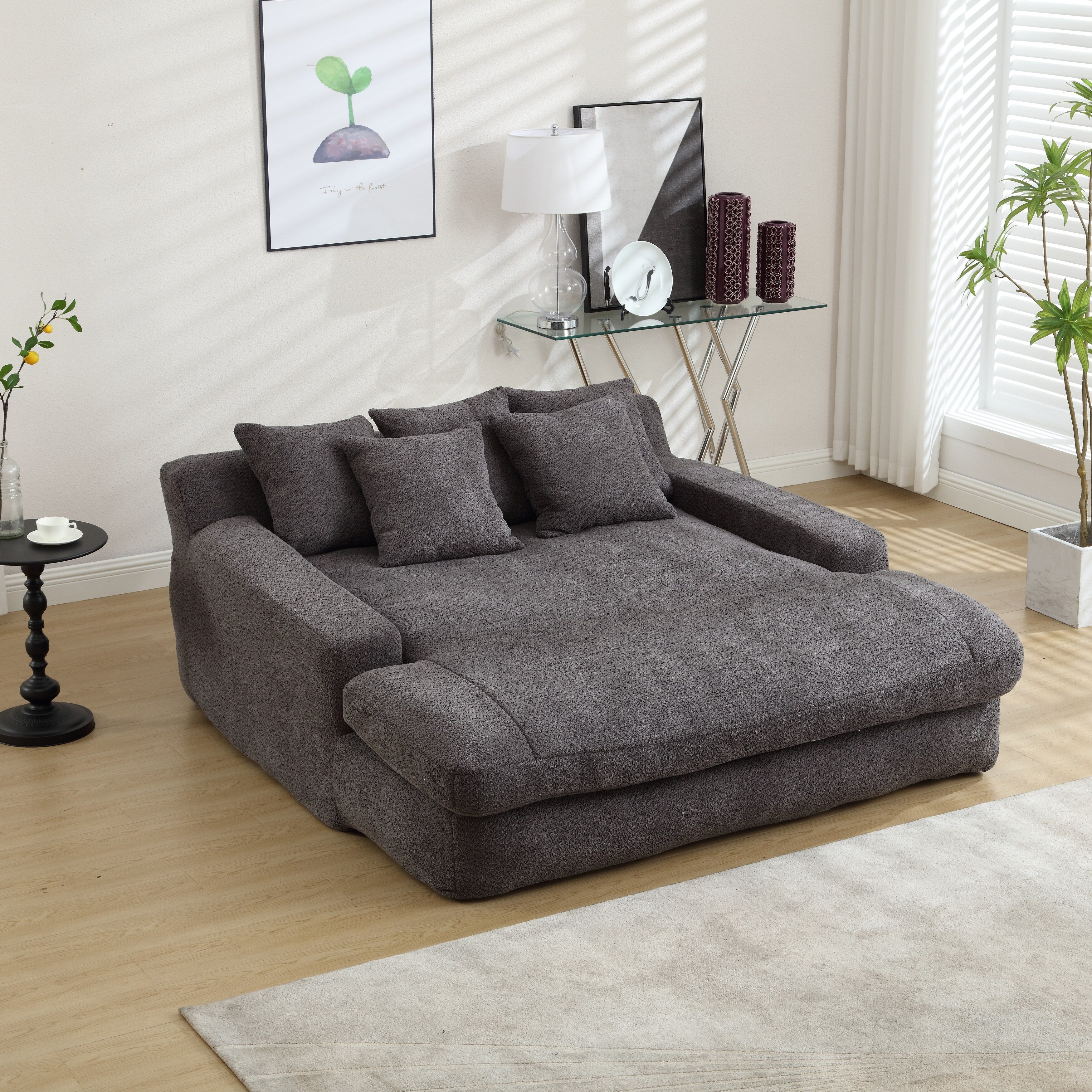 2-seater lazy sofa With 5 back pillows,Comfy Sofa- Deep Seat Couch for Living Room