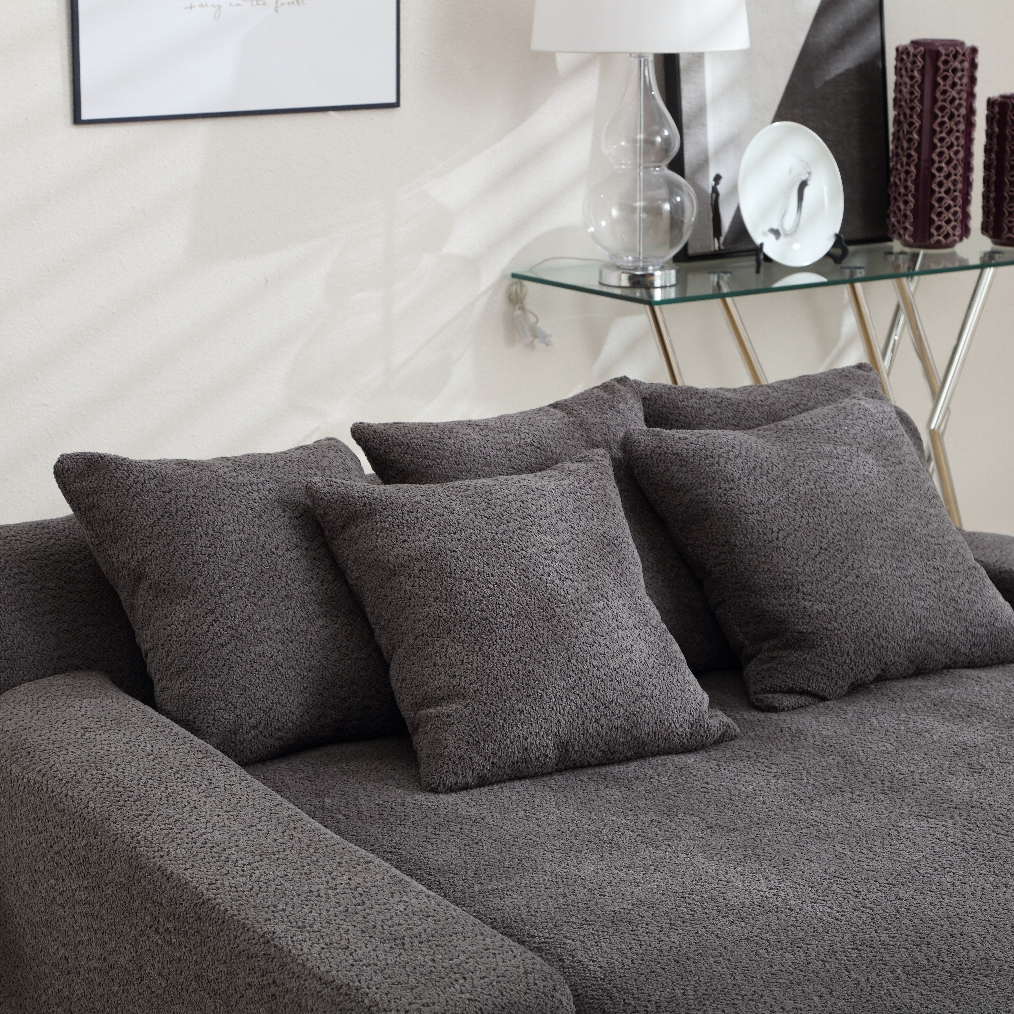 2-seater lazy sofa With 5 back pillows,Comfy Sofa- Deep Seat Couch for Living Room