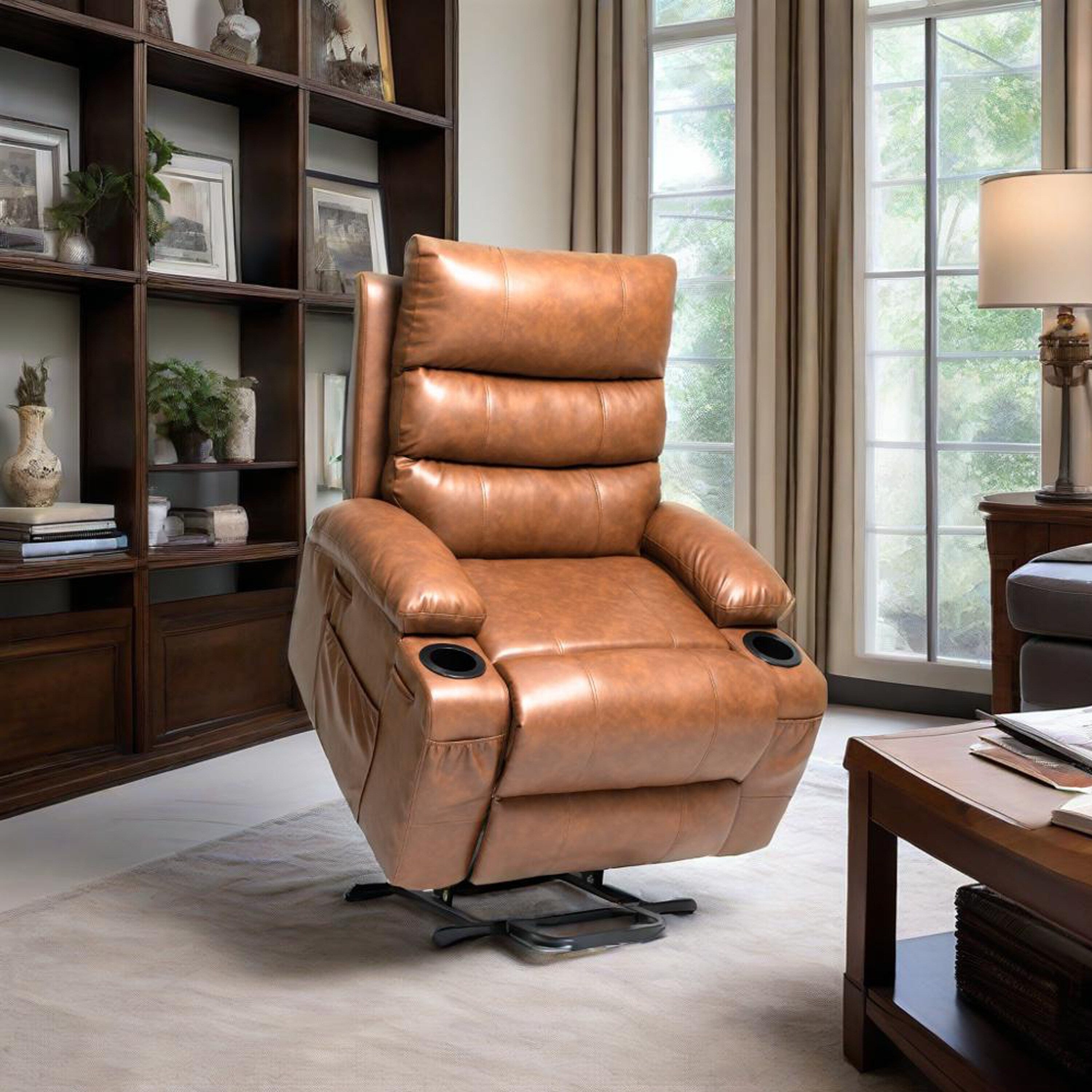 21 inch Seat Width Large Electric Power Lift Recliner for Elderly 8 Point Massage Lumbar Heat Remote Side Pockets Cup Holders