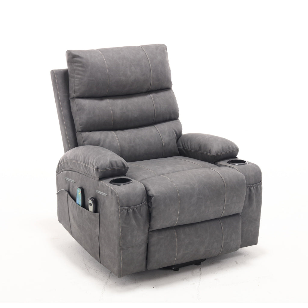 21 inch Seat Width Large Electric Power Lift Recliner for Elderly 8 Point Massage Lumbar Heat Remote Side Pockets Cup Holders