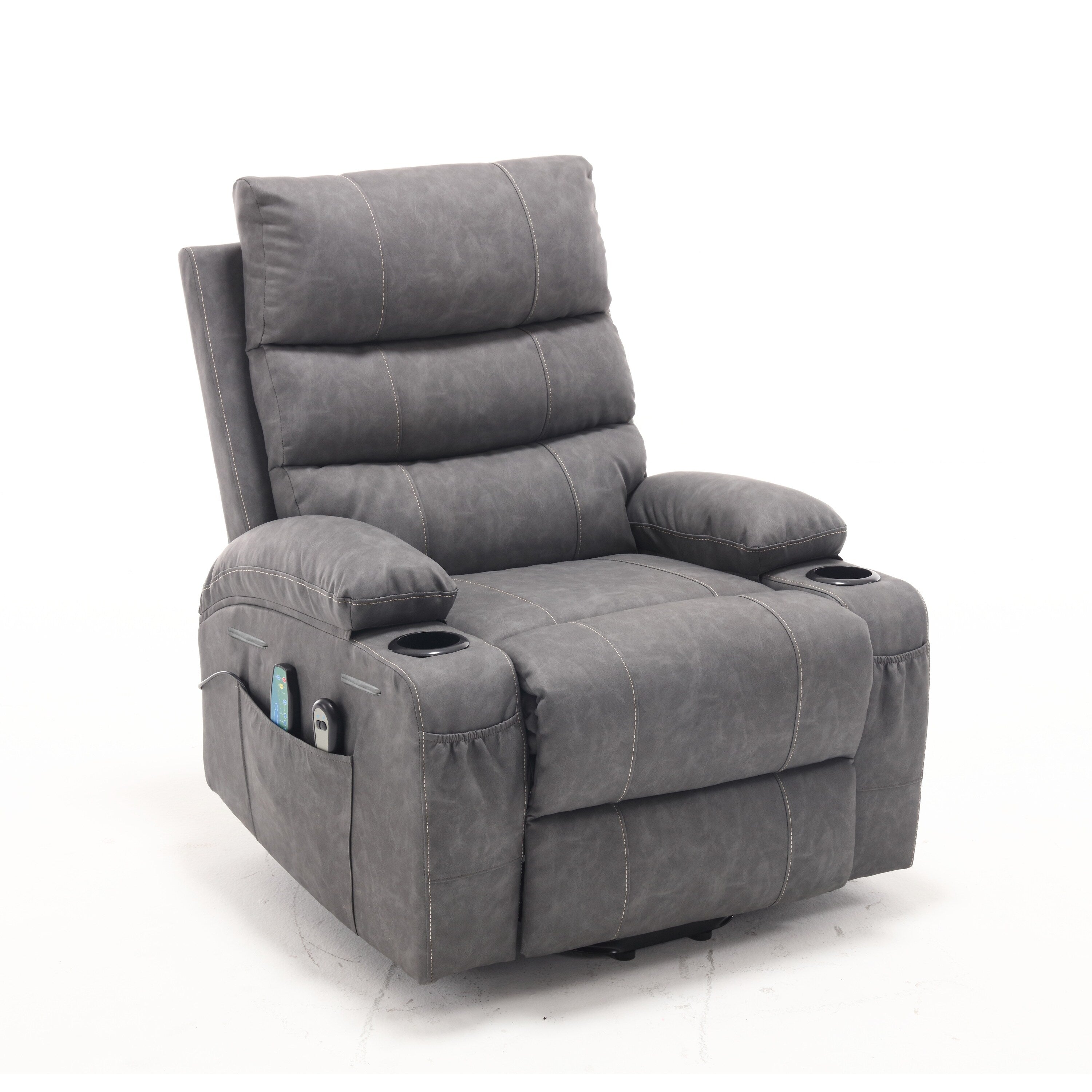 21 inch Seat Width Large Electric Power Lift Recliner for Elderly 8 Point Massage Lumbar Heat Remote Side Pockets Cup Holders