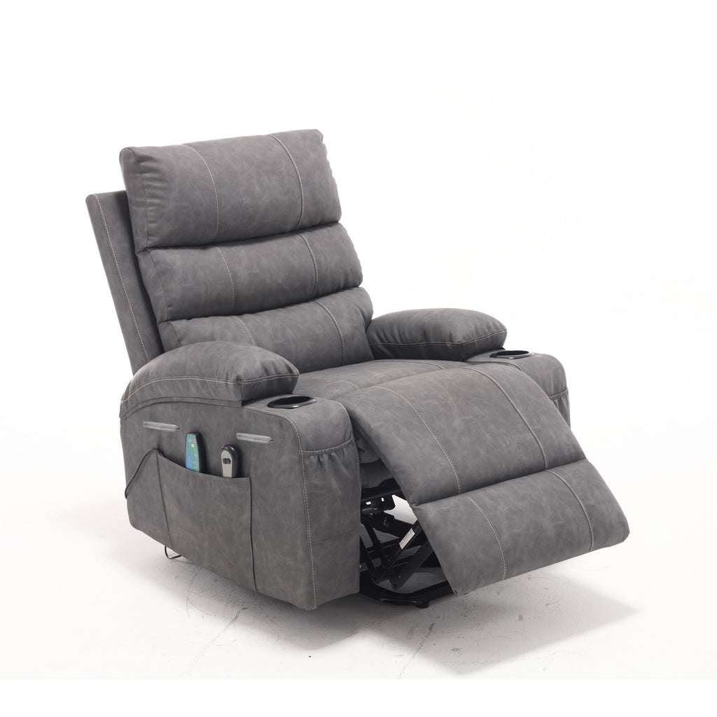 21 inch Seat Width Large Electric Power Lift Recliner for Elderly 8 Point Massage Lumbar Heat Remote Side Pockets Cup Holders