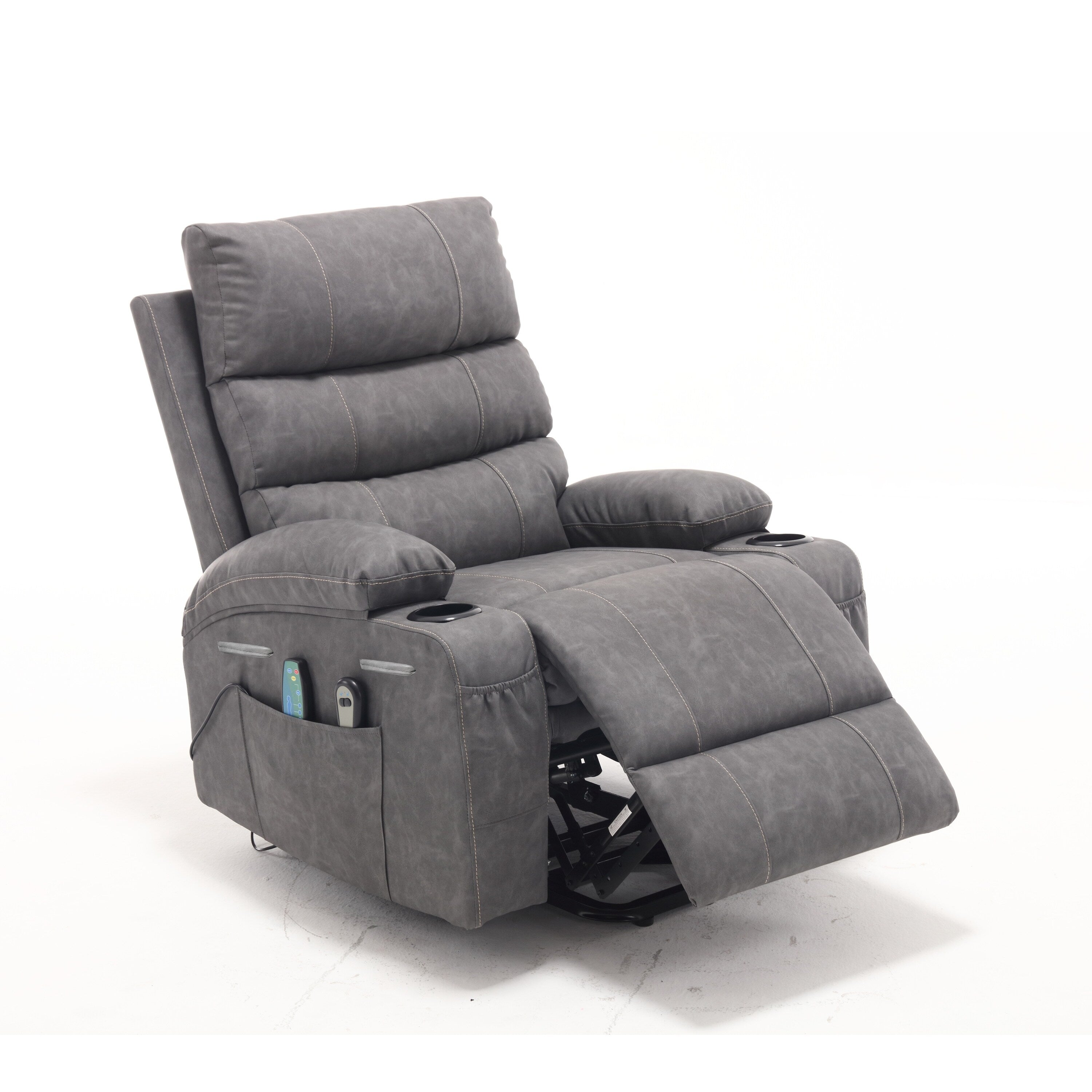 21 inch Seat Width Large Electric Power Lift Recliner for Elderly 8 Point Massage Lumbar Heat Remote Side Pockets Cup Holders