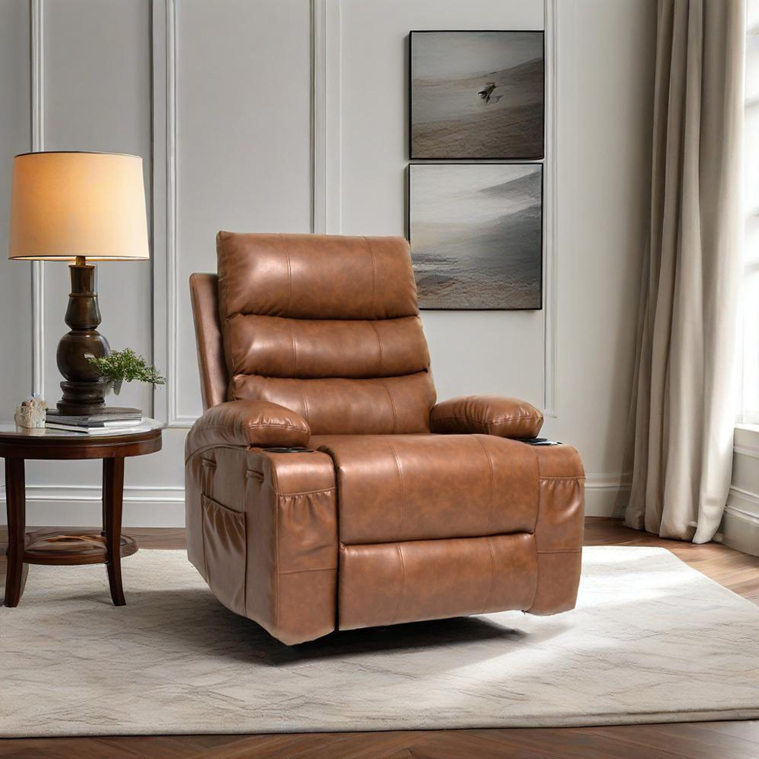 21W Large Size Electric Power Lift Recliner,8 Point Vibration Massage And Lumber Heat,Remote Control,Side Pockets,Cup Holders