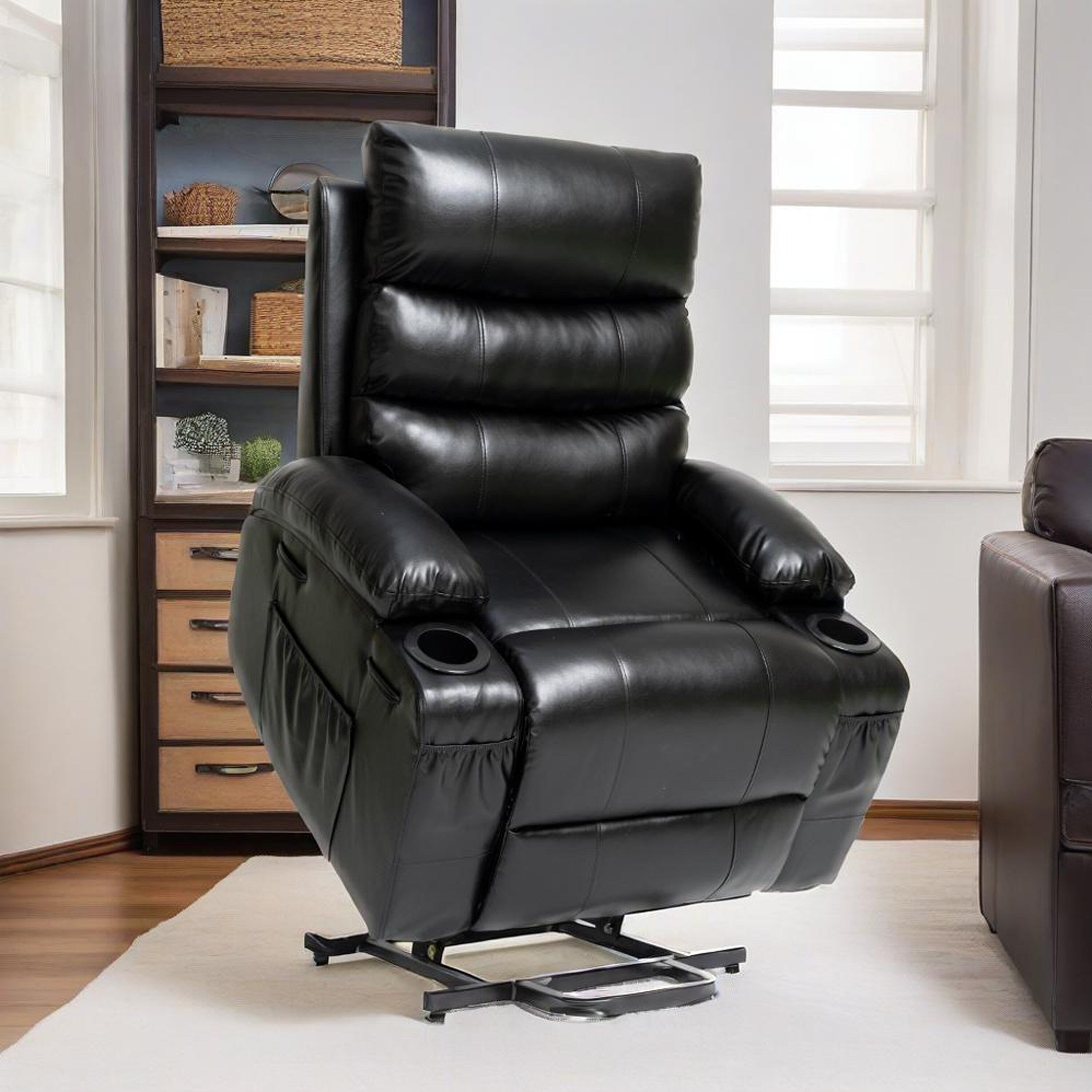 21W Large Size Electric Power Lift Recliner,8 Point Vibration Massage And Lumber Heat,Remote Control,Side Pockets,Cup Holders