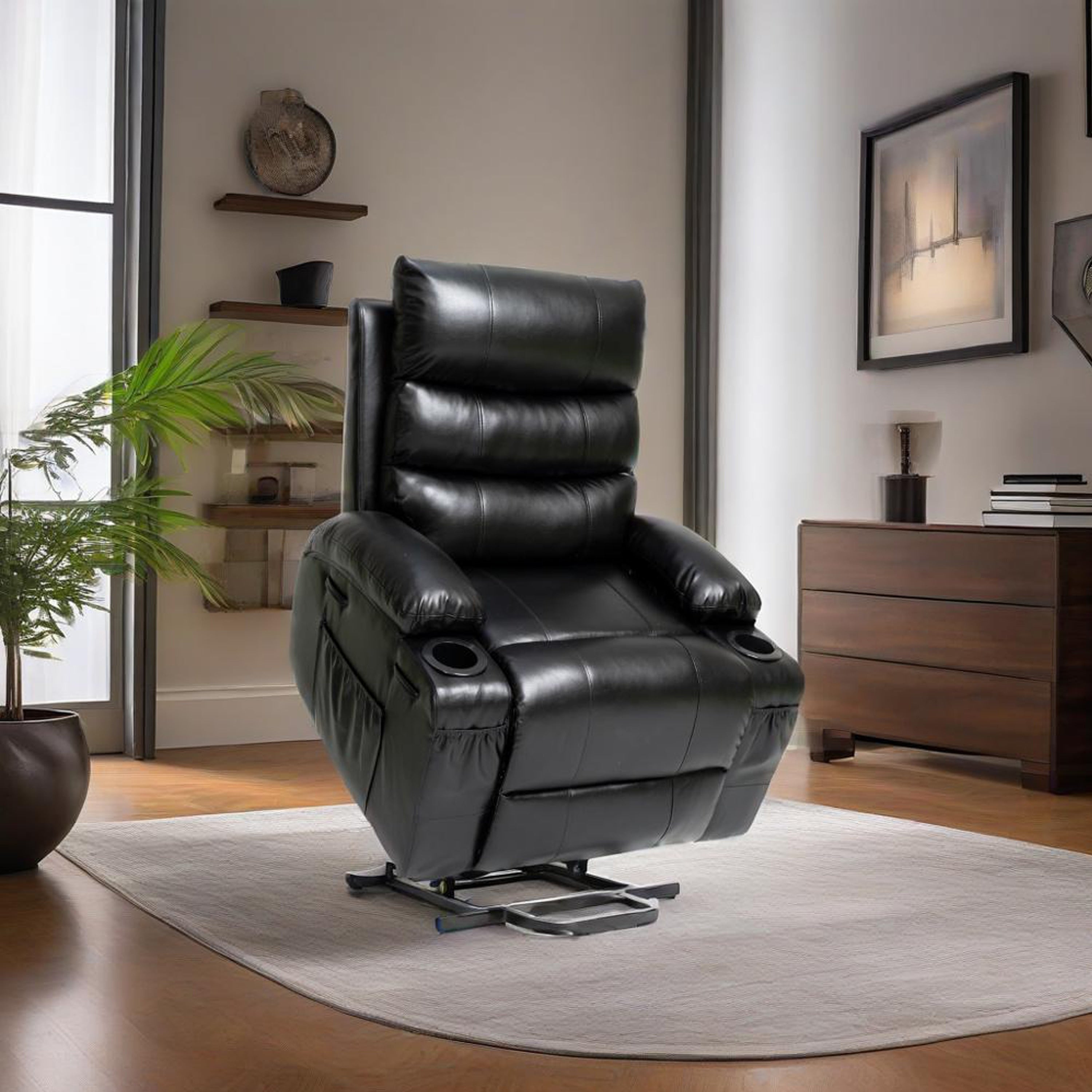 21W Large Size Electric Power Lift Recliner,8 Point Vibration Massage And Lumber Heat,Remote Control,Side Pockets,Cup Holders