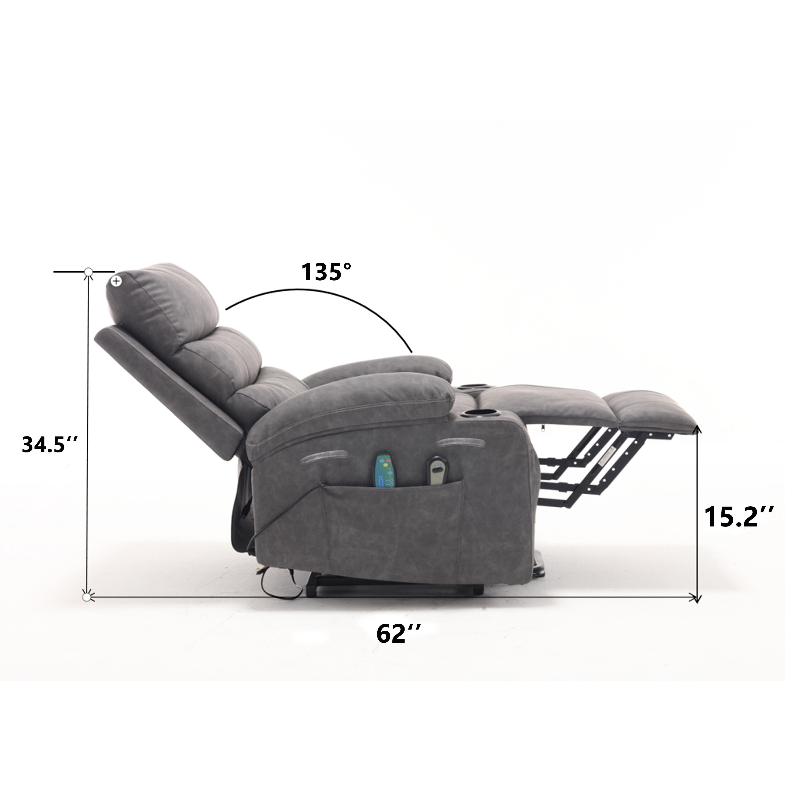 21W Large Size Electric Power Lift Recliner,8 Point Vibration Massage And Lumber Heat,Remote Control,Side Pockets,Cup Holders