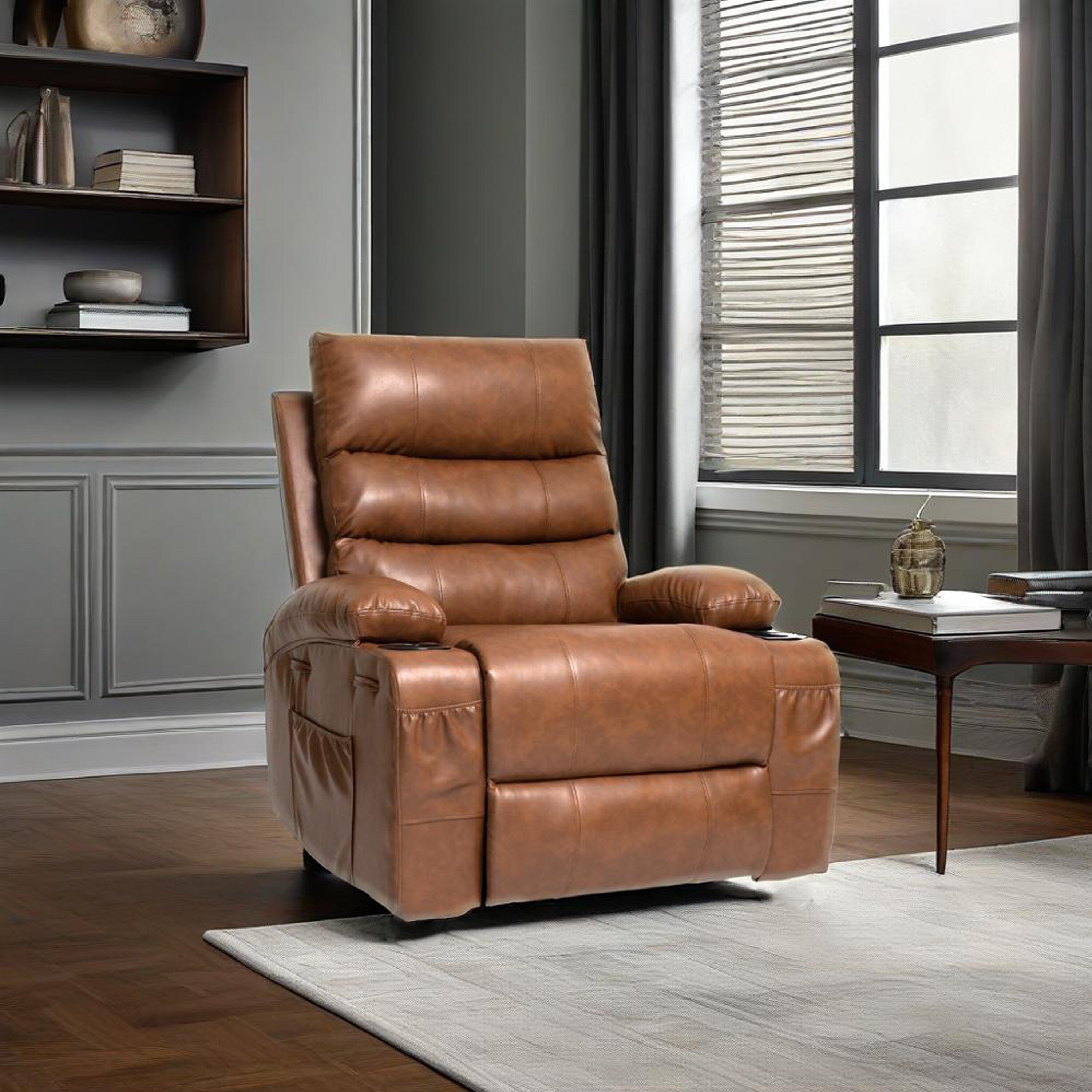 21W Large Size Electric Power Lift Recliner,8 Point Vibration Massage And Lumber Heat,Remote Control,Side Pockets,Cup Holders