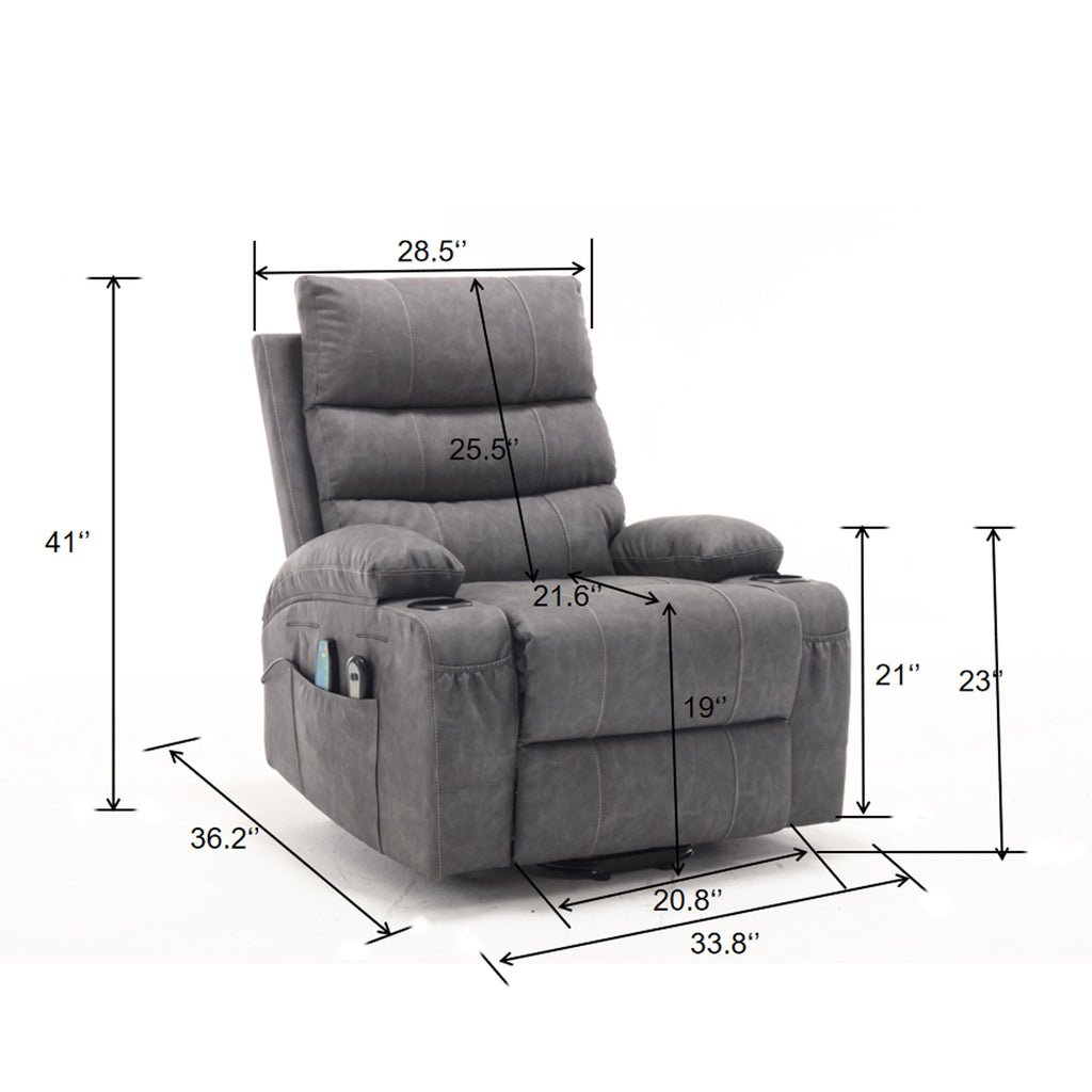 21W Large Size Electric Power Lift Recliner,8 Point Vibration Massage And Lumber Heat,Remote Control,Side Pockets,Cup Holders