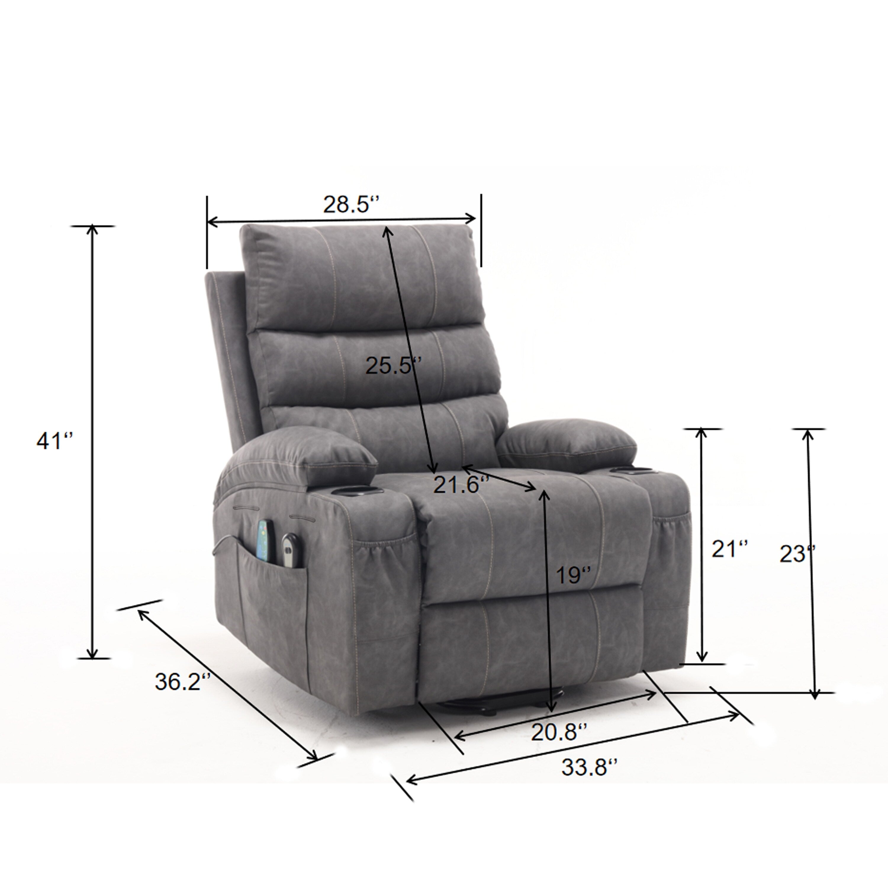 21W Large Size Electric Power Lift Recliner,8 Point Vibration Massage And Lumber Heat,Remote Control,Side Pockets,Cup Holders