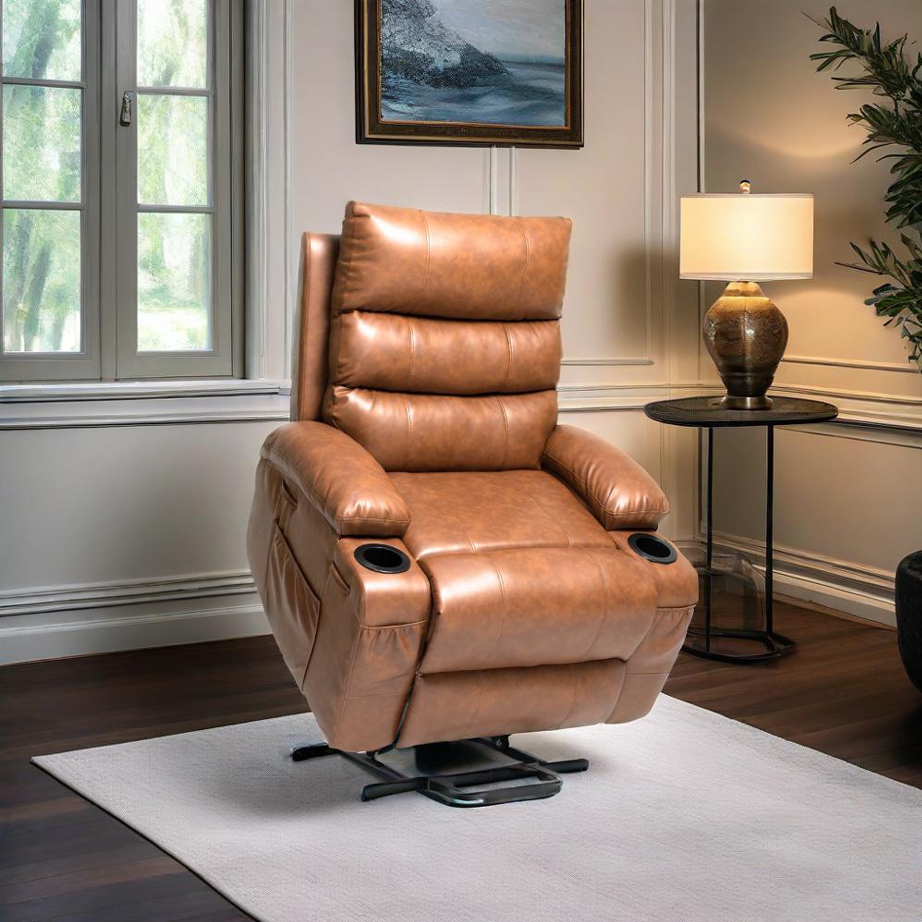 21W Large Size Electric Power Lift Recliner,8 Point Vibration Massage And Lumber Heat,Remote Control,Side Pockets,Cup Holders