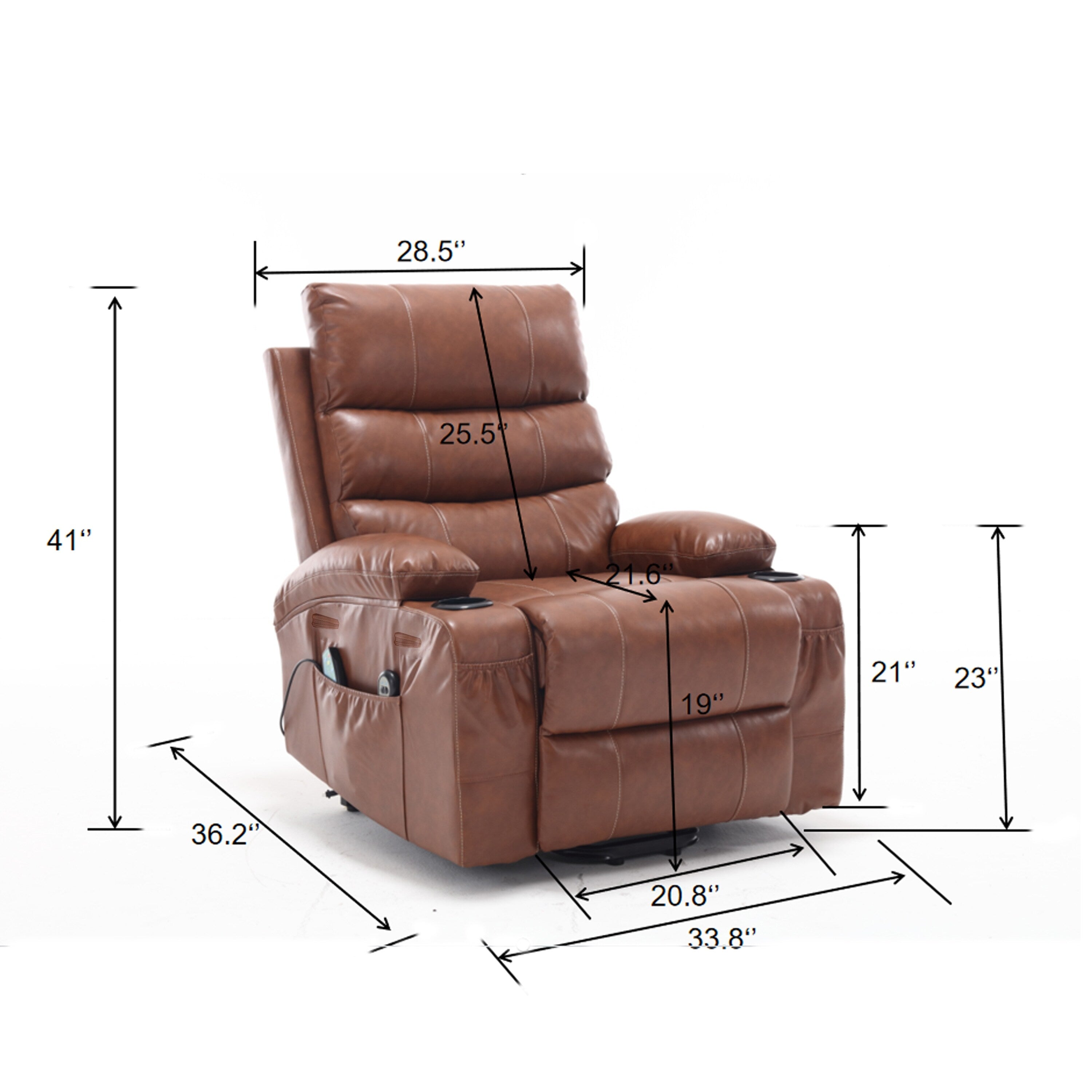 21W Large Size Electric Power Lift Recliner,8 Point Vibration Massage And Lumber Heat,Remote Control,Side Pockets,Cup Holders