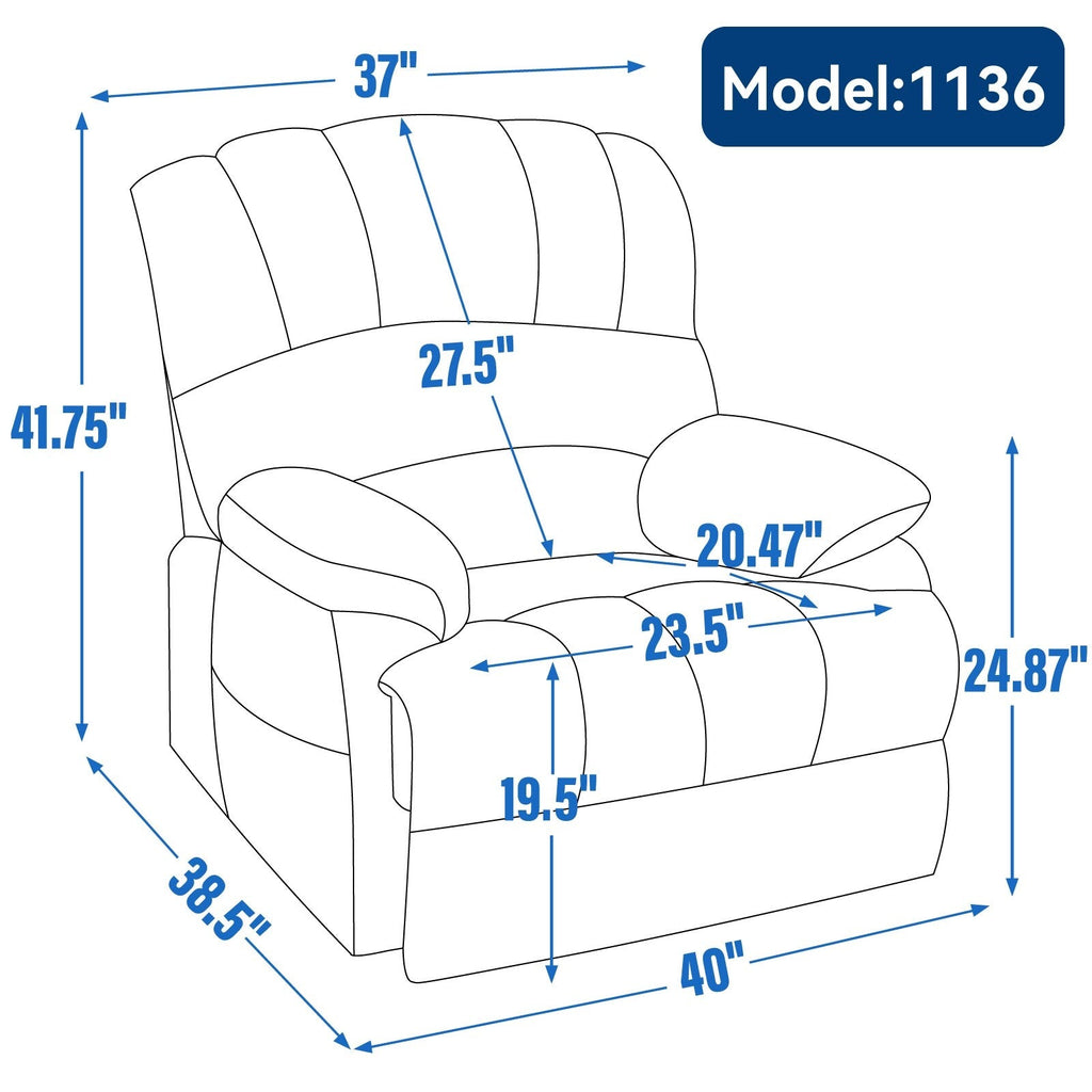23 Seat Width and High Back Large Size Blue Grey Chenille Power Lift Recliner Chair with 8-Point Vibration Massage