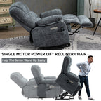 23 Seat Width and High Back Large Size Blue Grey Chenille Power Lift Recliner Chair with 8-Point Vibration Massage