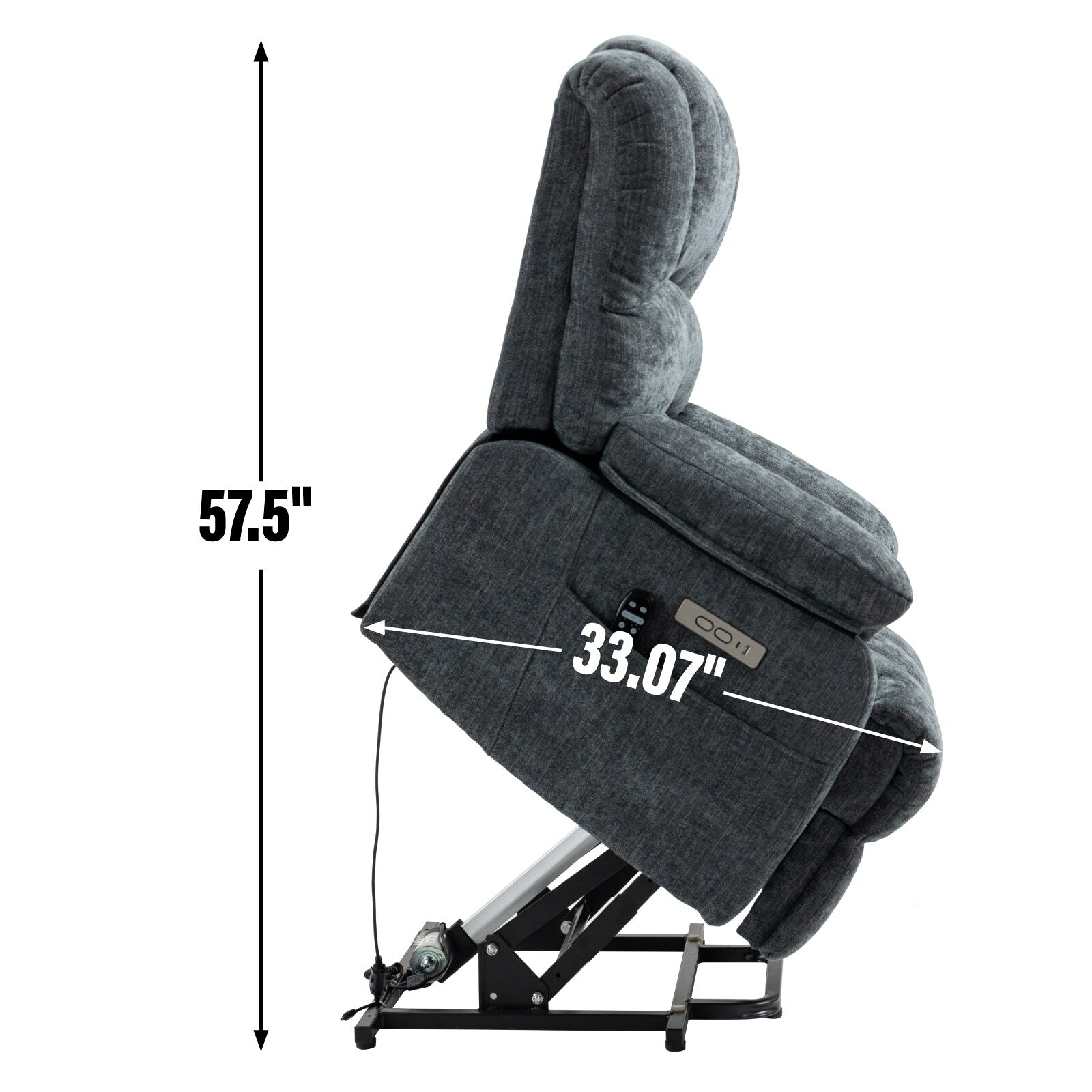 23 Seat Width and High Back Large Size Blue Grey Chenille Power Lift Recliner Chair with 8-Point Vibration Massage