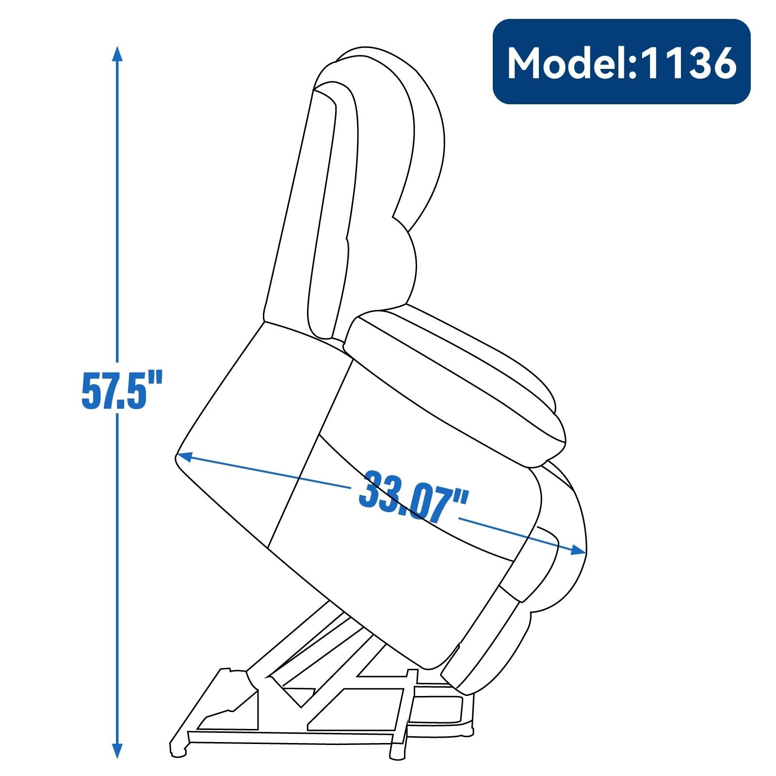 23 Seat Width and High Back Large Size Blue Grey Chenille Power Lift Recliner Chair with 8-Point Vibration Massage