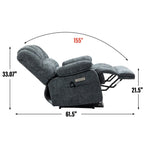 23 Seat Width and High Back Large Size Blue Grey Chenille Power Lift Recliner Chair with 8-Point Vibration Massage