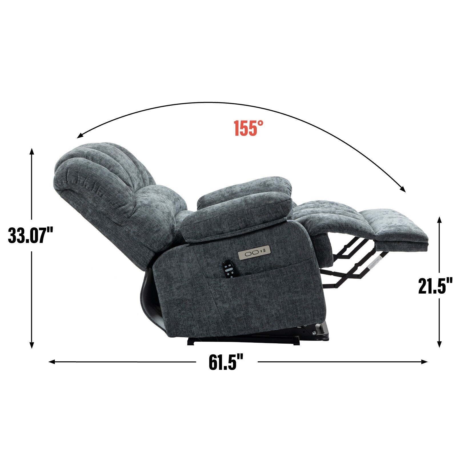 23 Seat Width and High Back Large Size Blue Grey Chenille Power Lift Recliner Chair with 8-Point Vibration Massage