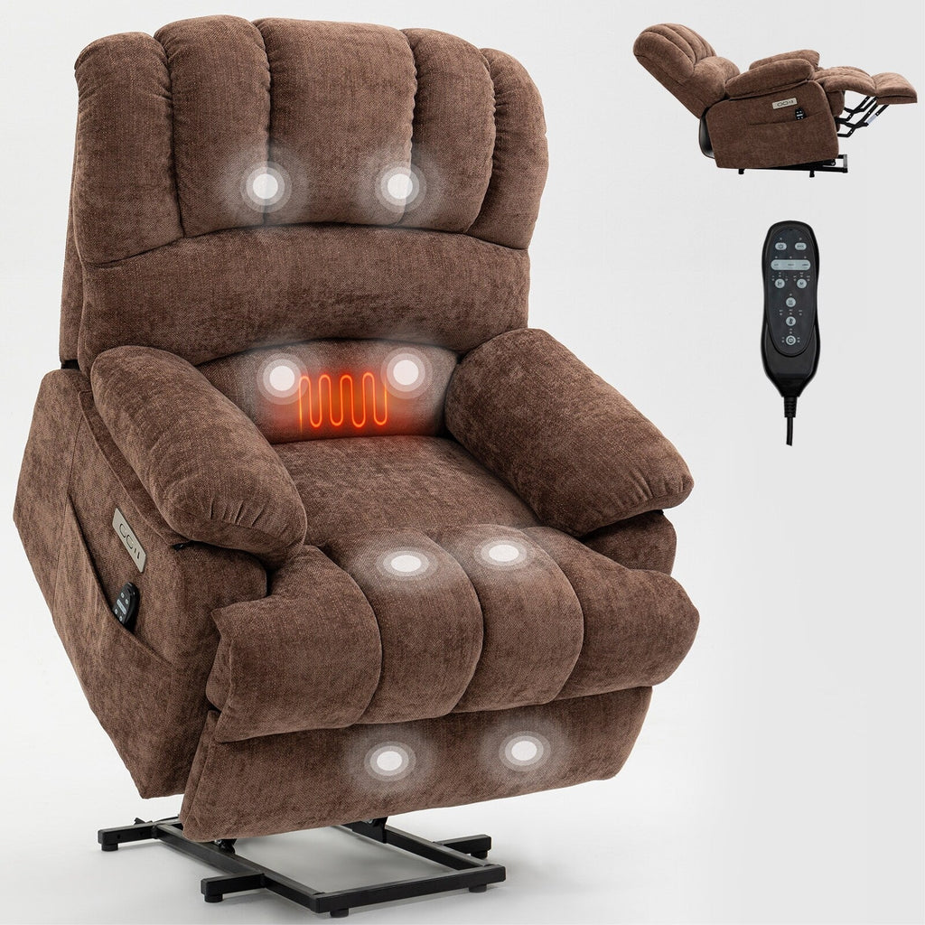 23 Seat Width and High Back Large Size Chenille Power Lift Recliner Chair with 8-Point Vibration Massage and Lumbar Heat