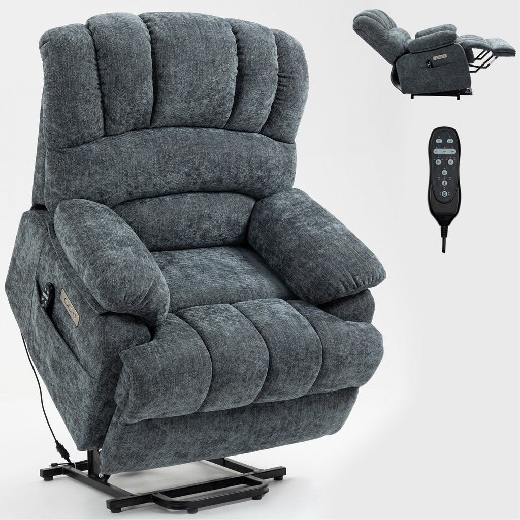 23 Seat Width and High Back Large Size Chenille Power Lift Recliner Chair with 8-Point Vibration Massage and Lumbar Heating
