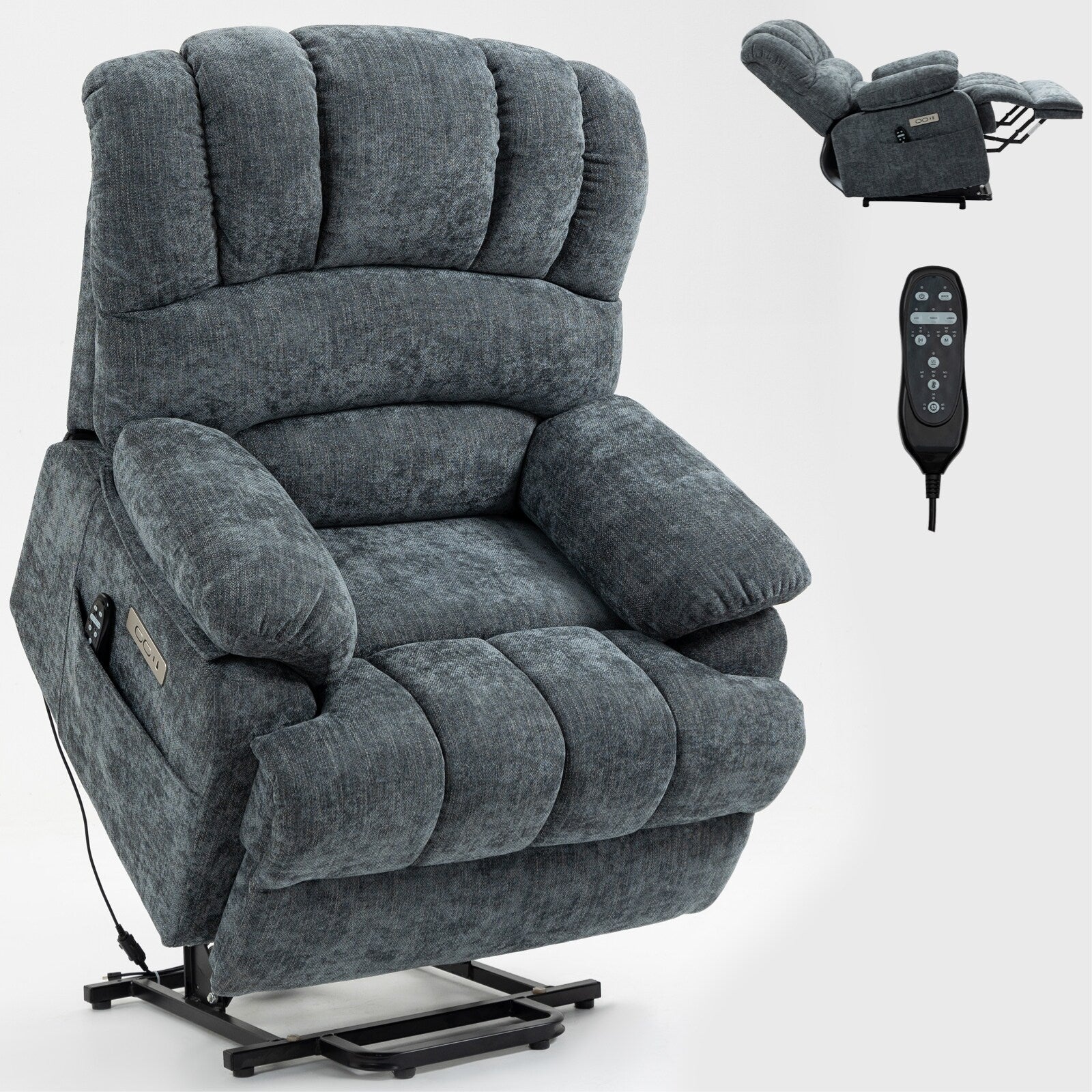 23 Seat Width and High Back Large Size Chenille Power Lift Recliner Chair with 8-Point Vibration Massage and Lumbar Heating