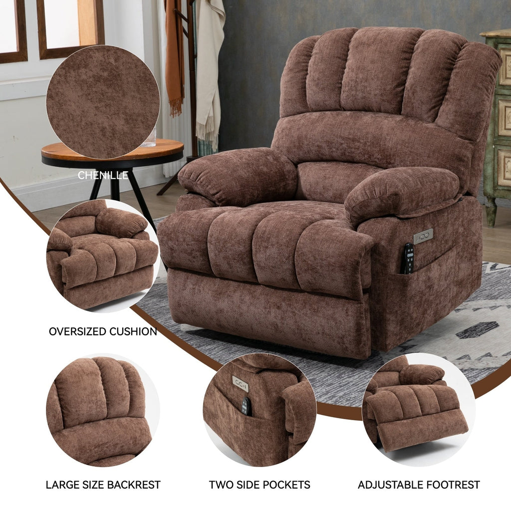 23 Seat Width and High Back Large Size Chenille Power Lift Recliner Chair with 8-Point Vibration Massage and Lumbar Heating