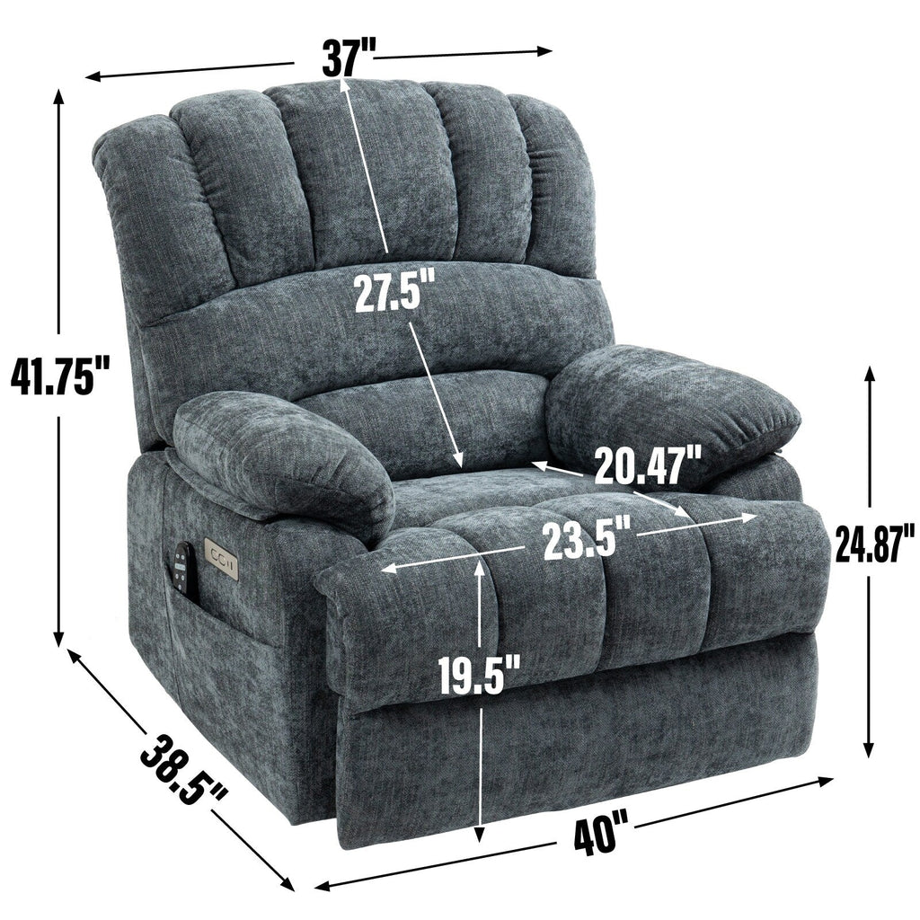 23 Seat Width and High Back Large Size Chenille Power Lift Recliner Chair with 8-Point Vibration Massage and Lumbar Heating