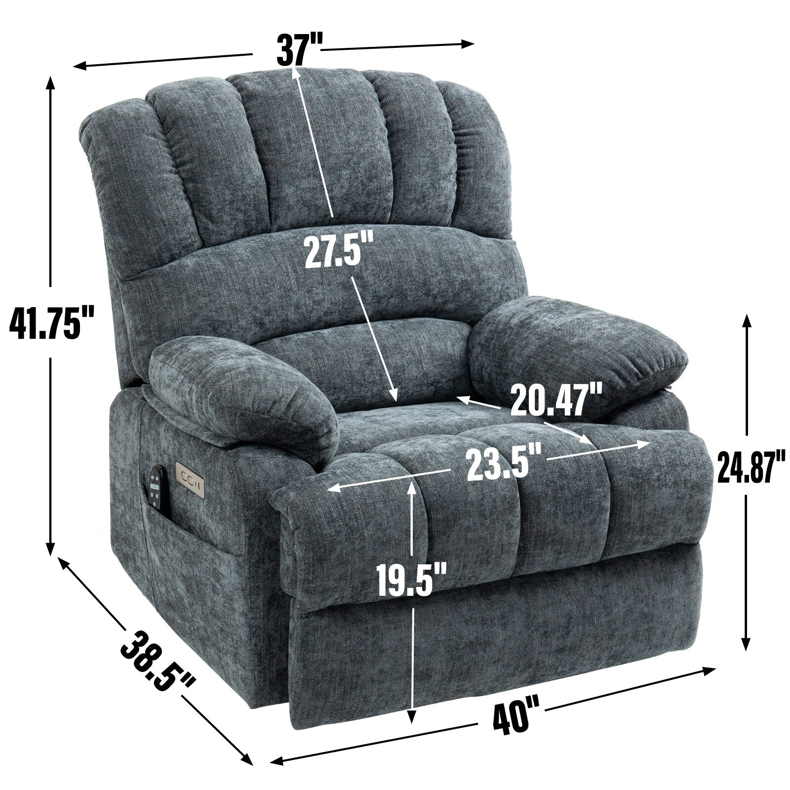 23 Seat Width and High Back Large Size Chenille Power Lift Recliner Chair with 8-Point Vibration Massage and Lumbar Heating