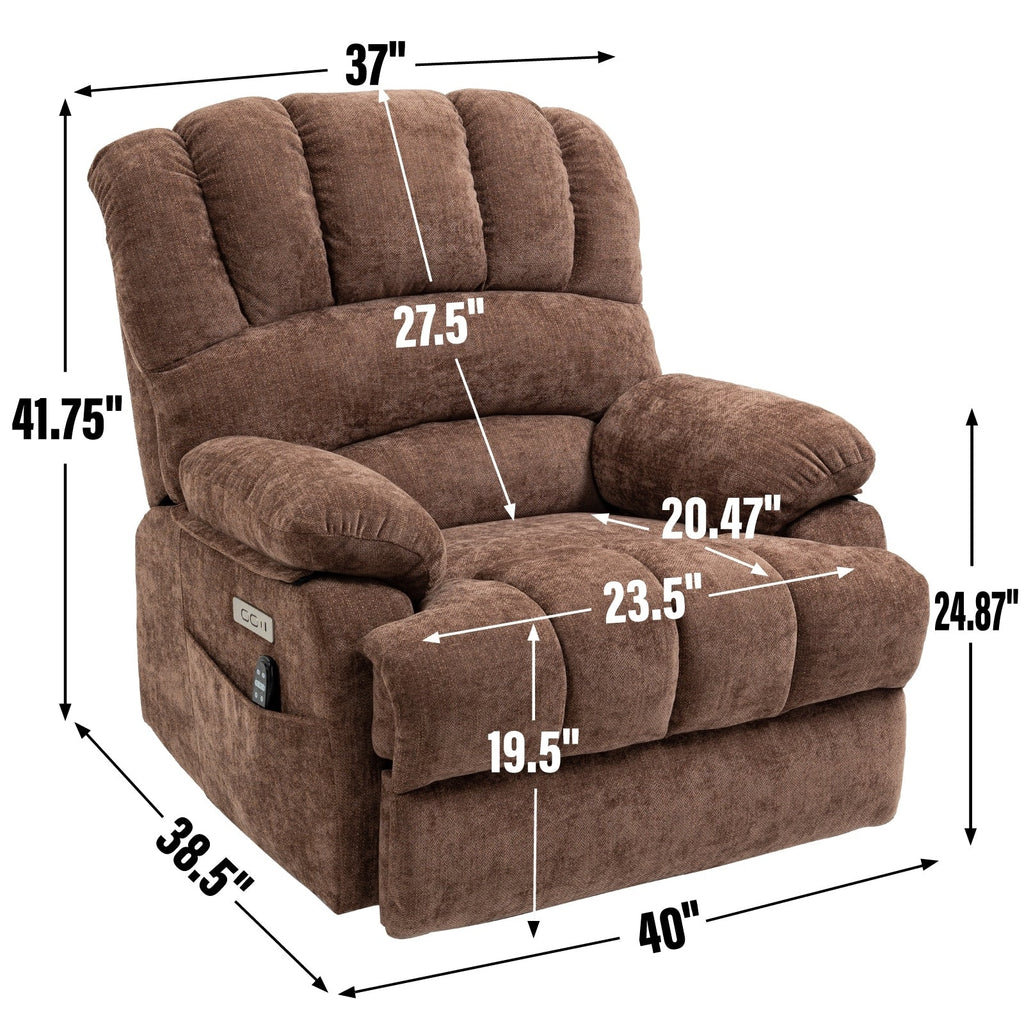 23 Seat Width and High Back Large Size Chenille Power Lift Recliner Chair with 8-Point Vibration Massage and Lumbar Heating