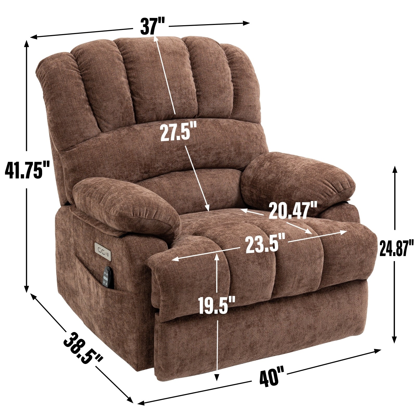 23 Seat Width and High Back Large Size Chenille Power Lift Recliner Chair with 8-Point Vibration Massage and Lumbar Heating