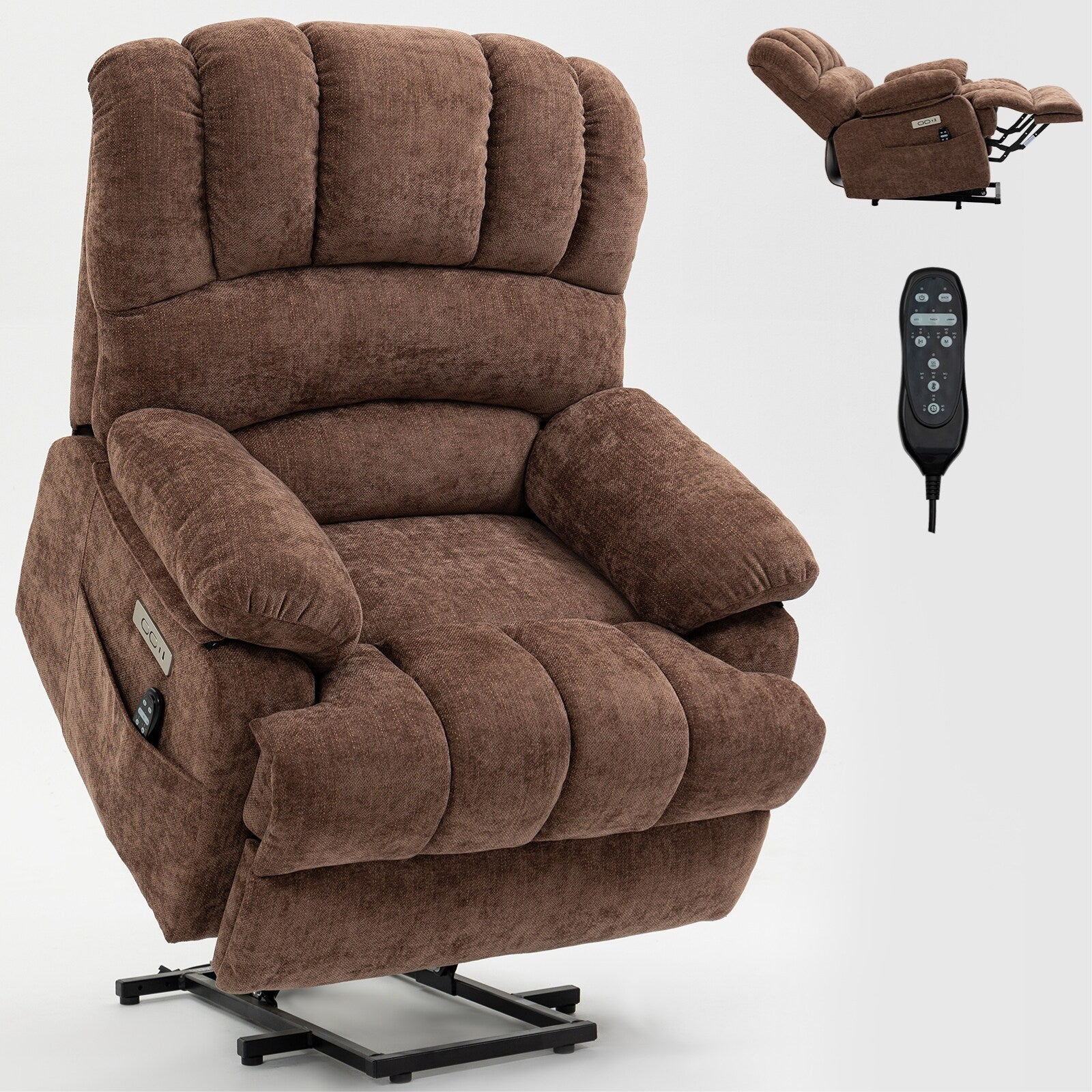 23 Seat Width and High Back Large Size Chenille Power Lift Recliner Chair with 8-Point Vibration Massage and Lumbar Heating