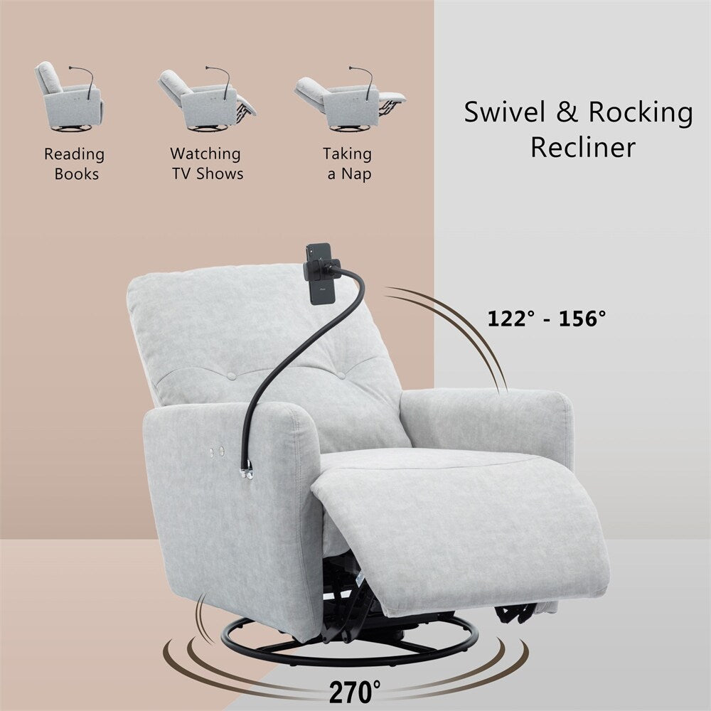 270 Degree Swivel Electric Recliner with a Phone Holder