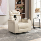 270 Degree Swivel PU Leather Power Recliner Individual Seat Home Theater Recliner with Comforable Backrest, Tray Table
