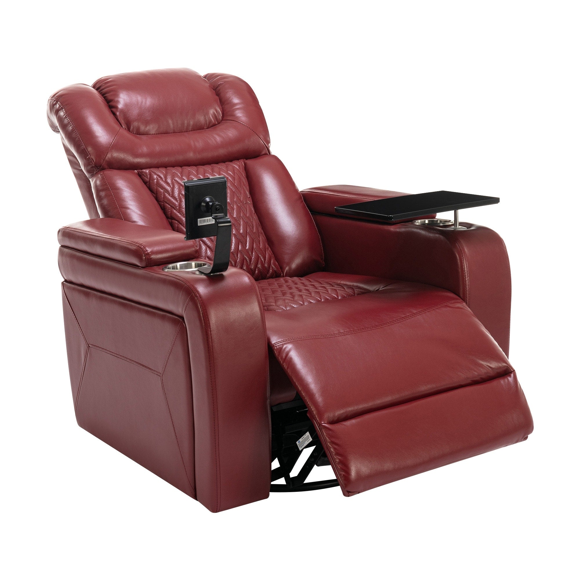 270 Degree Swivel PU Leather Power Recliner Individual Seat Home Theater Recliner with Comforable Backrest, Tray Table