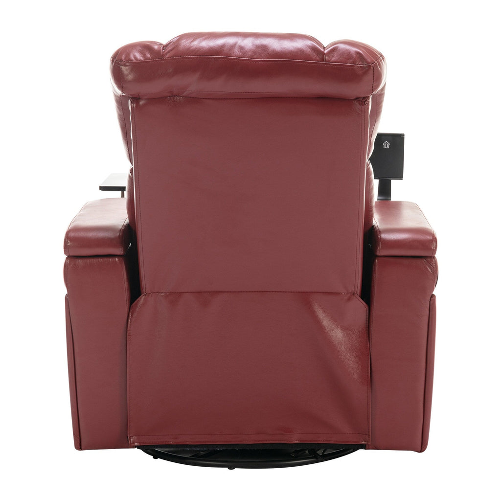 270 Degree Swivel PU Leather Power Recliner Individual Seat Home Theater Recliner with Comforable Backrest, Tray Table
