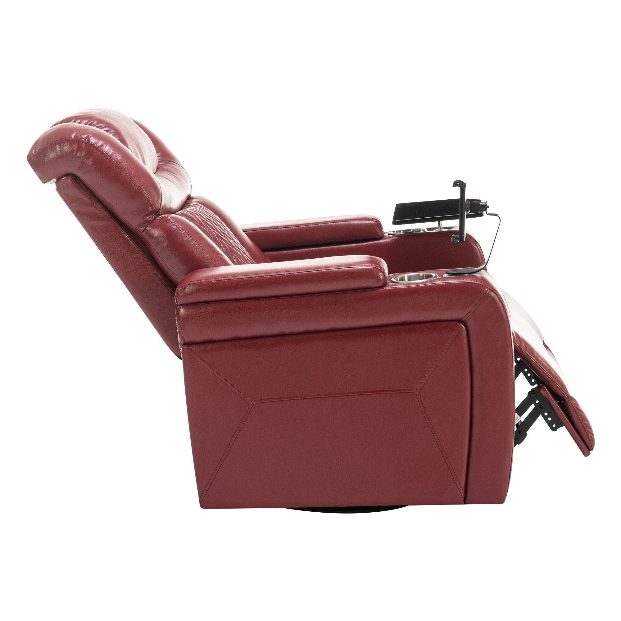 270 Degree Swivel PU Leather Power Recliner Individual Seat Home Theater Recliner with Comforable Backrest, Tray Table