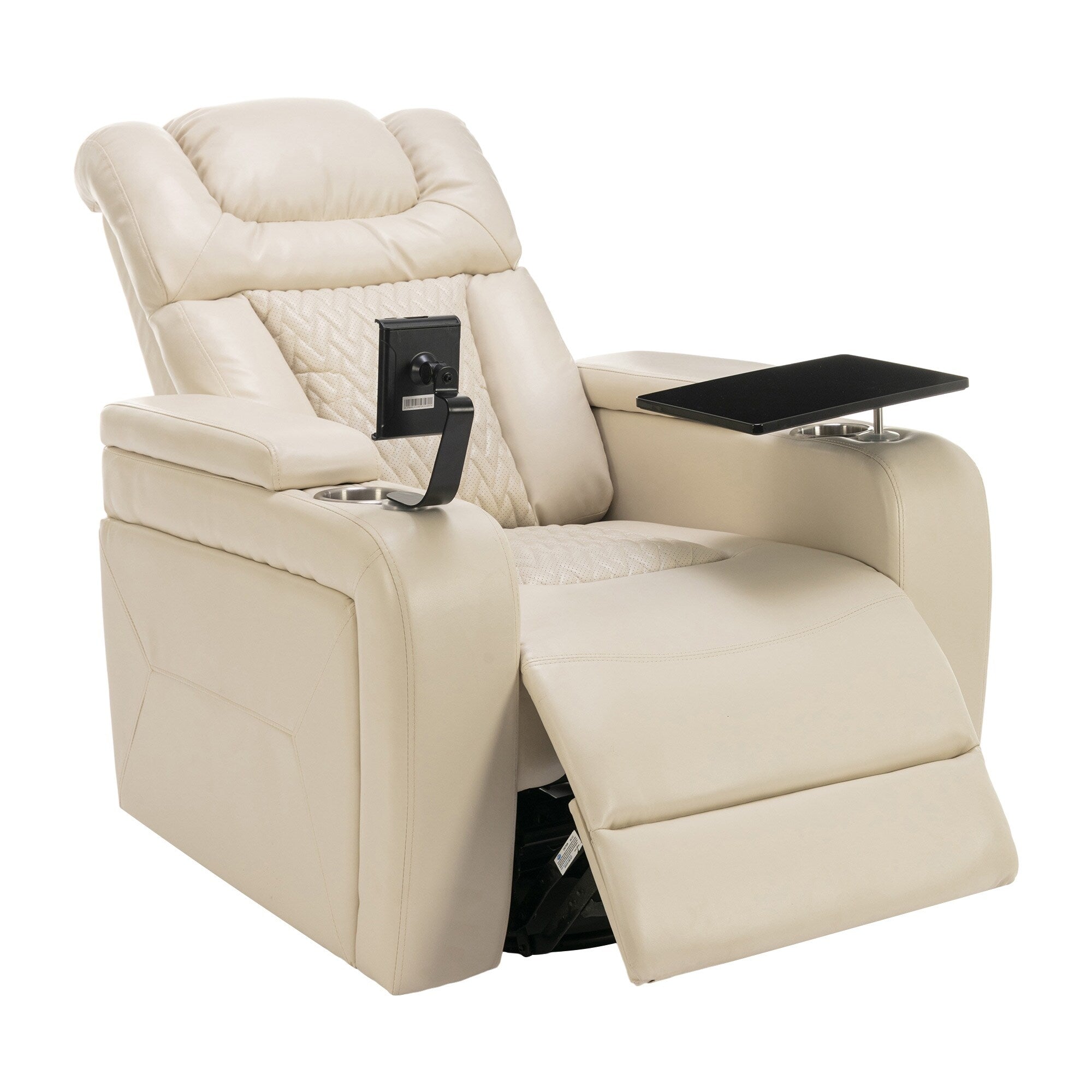 270 Degree Swivel PU Leather Power Recliner Individual Seat Home Theater Recliner with Comforable Backrest, Tray Table