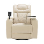270 Degree Swivel PU Leather Power Recliner Individual Seat Home Theater Recliner with Comforable Backrest, Tray Table