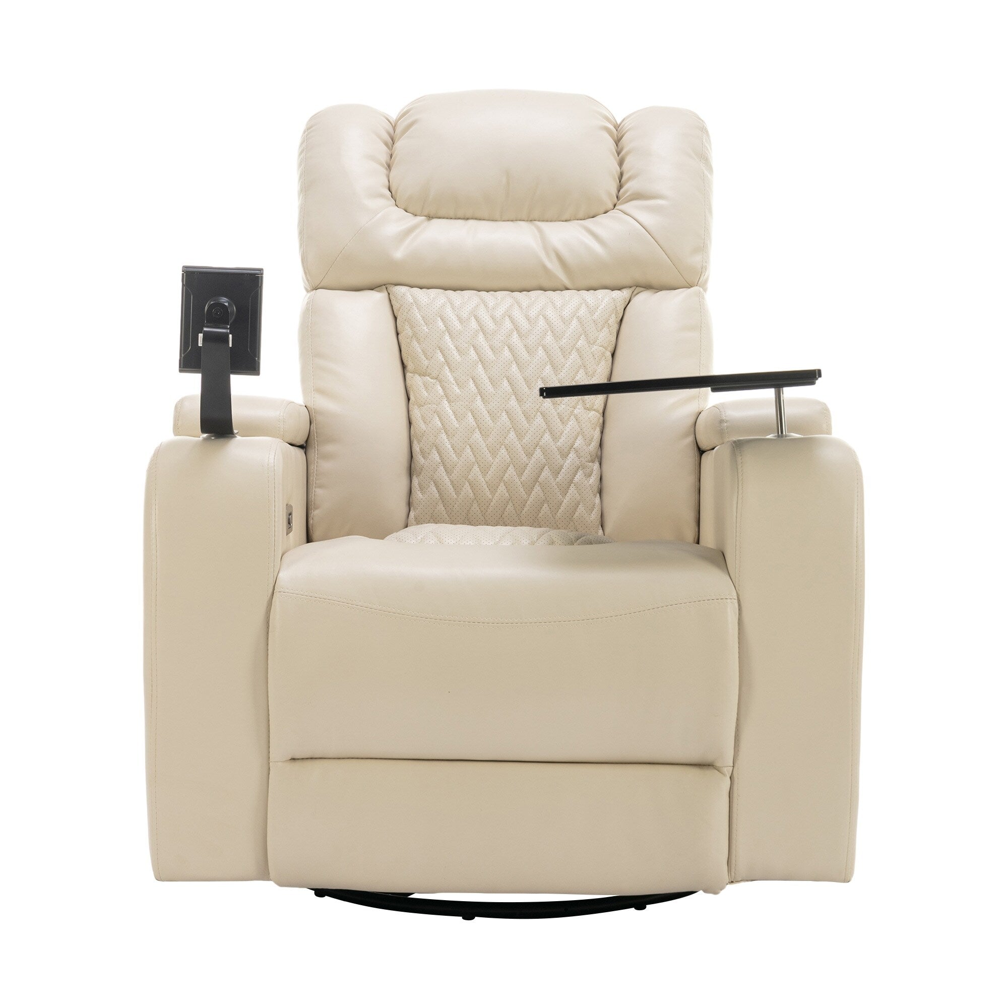 270 Degree Swivel PU Leather Power Recliner Individual Seat Home Theater Recliner with Comforable Backrest, Tray Table