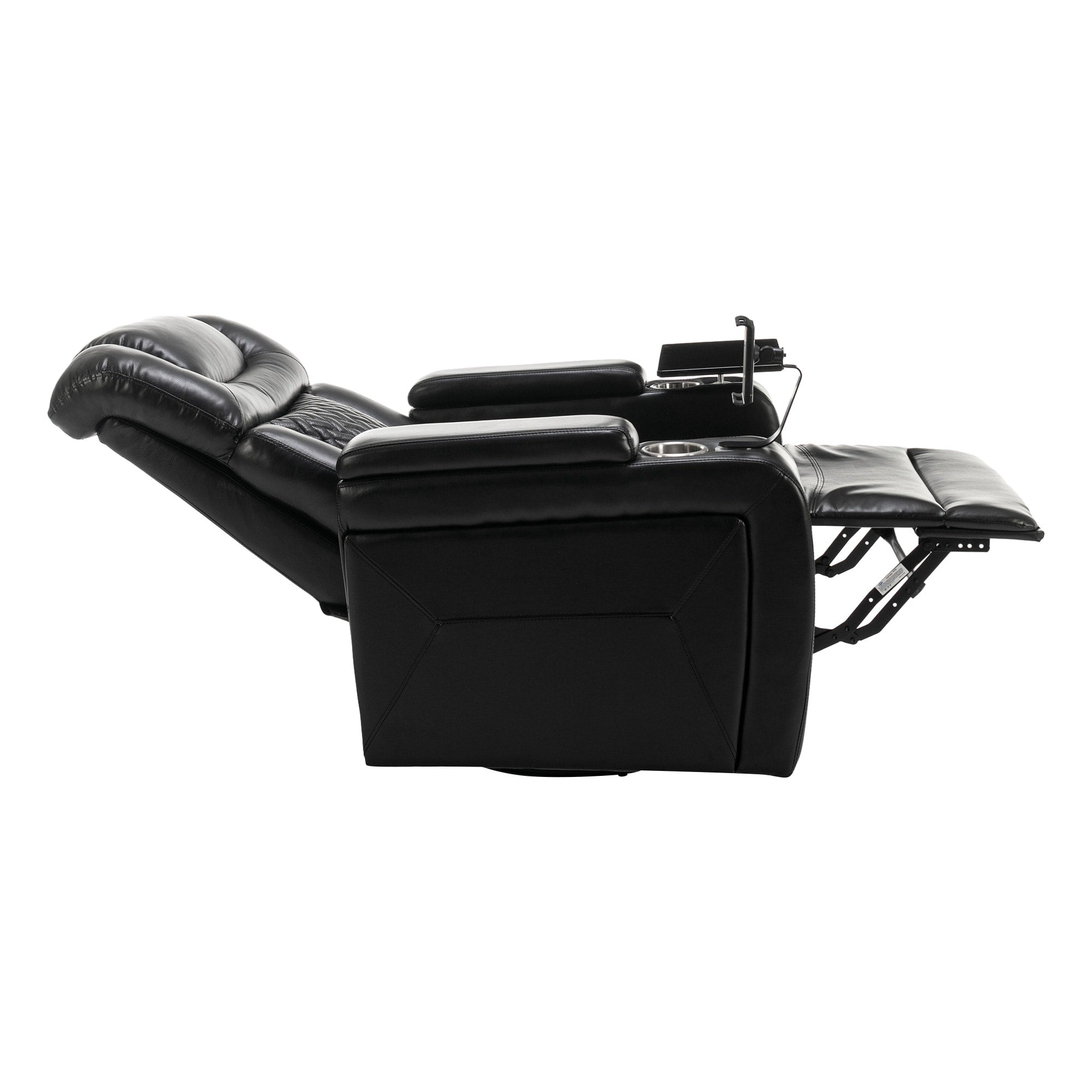 270 Degree Swivel PU Leather Power Recliner Individual Seat Home Theater Recliner with Comforable Backrest, Tray Table
