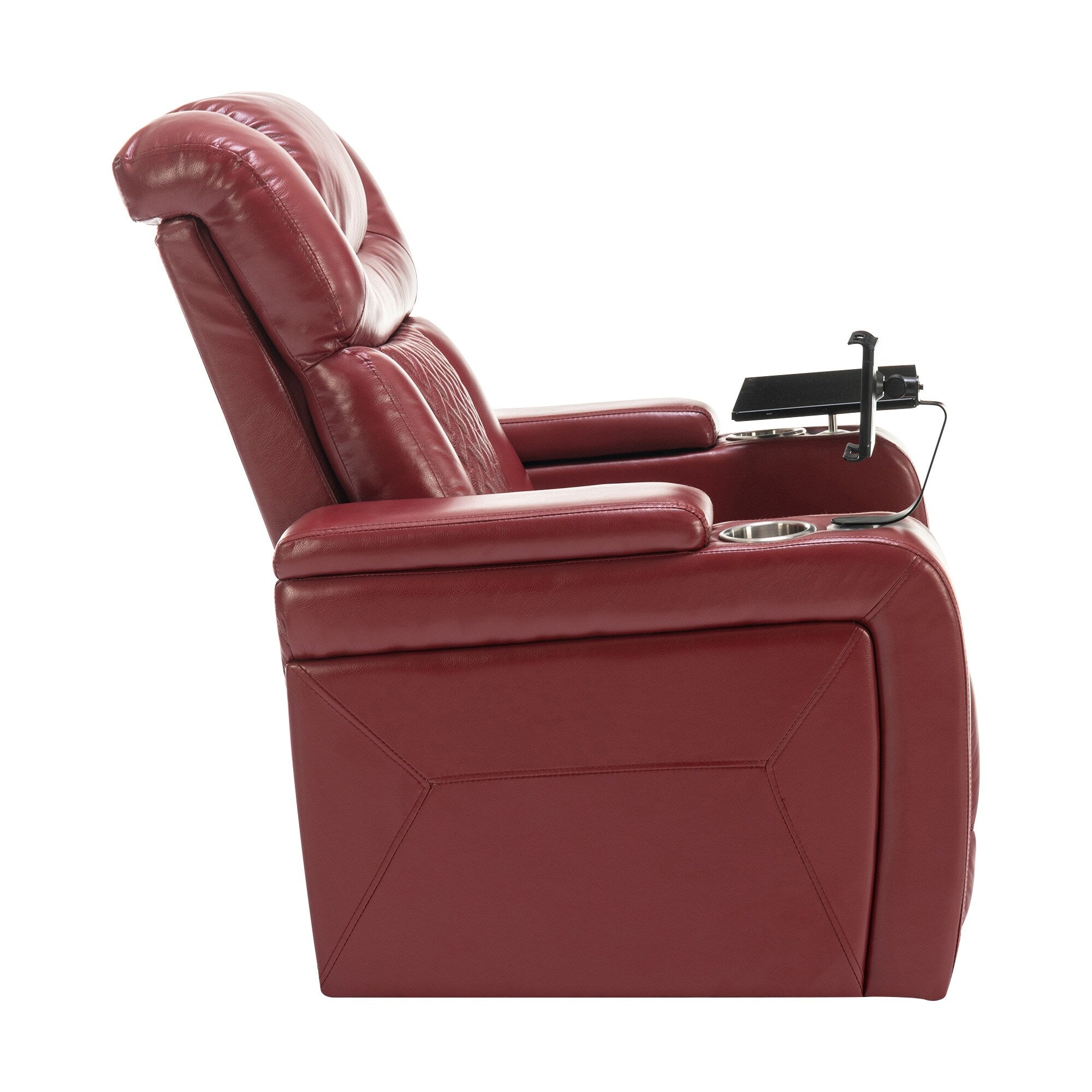 270 Degree Swivel PU Leather Power Recliner Individual Seat Home Theater Recliner with Comforable Backrest, Tray Table