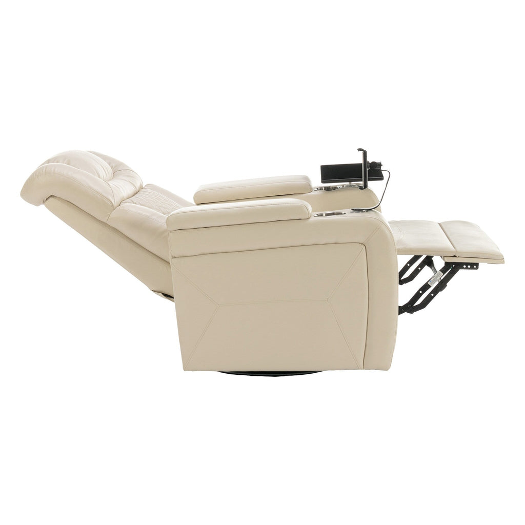 270 Degree Swivel PU Leather Power Recliner Individual Seat Home Theater Recliner with Comforable Backrest, Tray Table