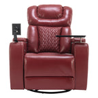270 Degree Swivel PU Leather Power Recliner Individual Seat Home Theater Recliner with Comforable Backrest, Tray Table