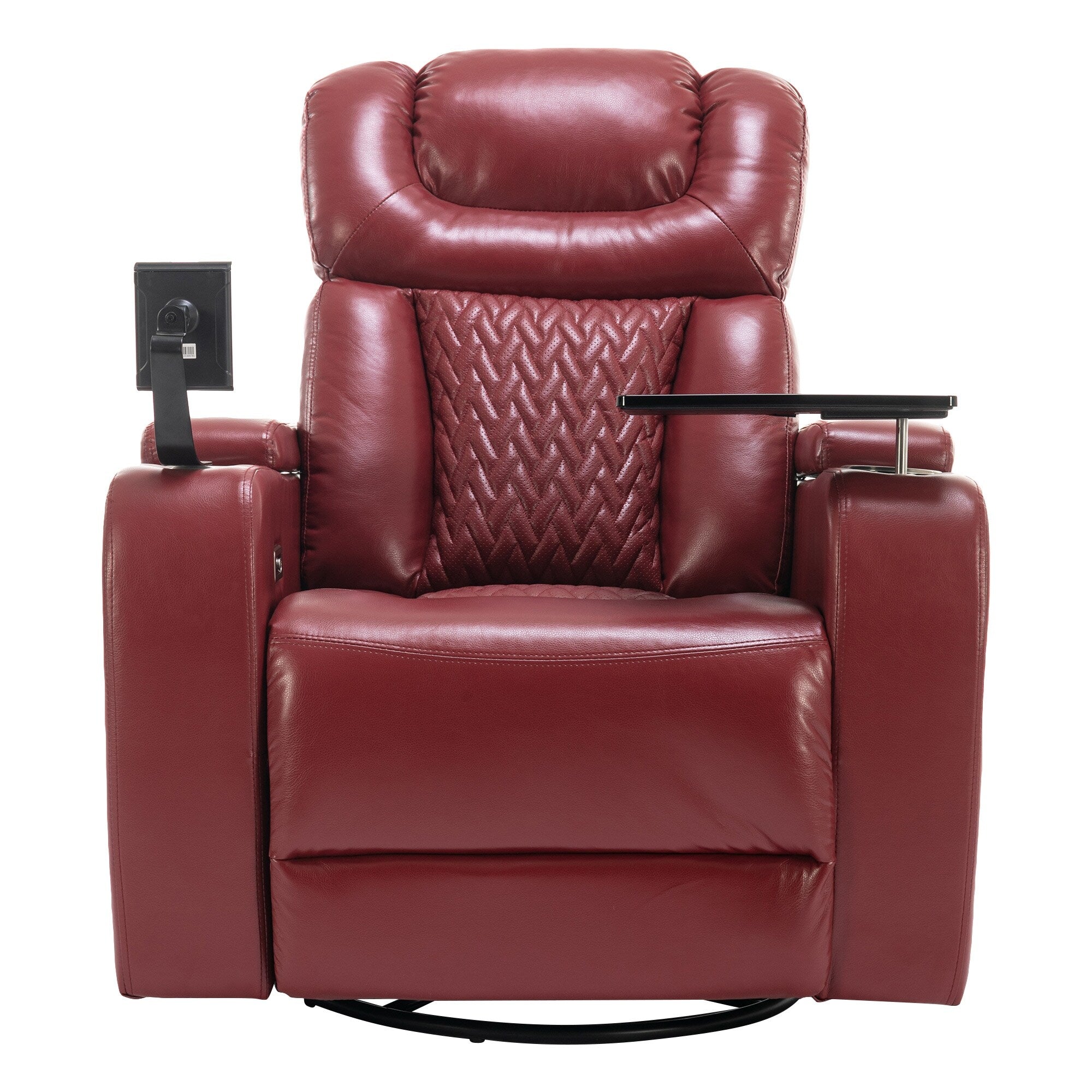 270 Degree Swivel PU Leather Power Recliner Individual Seat Home Theater Recliner with Comforable Backrest, Tray Table
