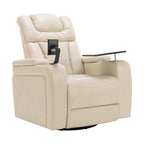 270 Degree Swivel PU Leather Power Recliner Individual Seat Home Theater Recliner with Comforable Backrest, Tray Table