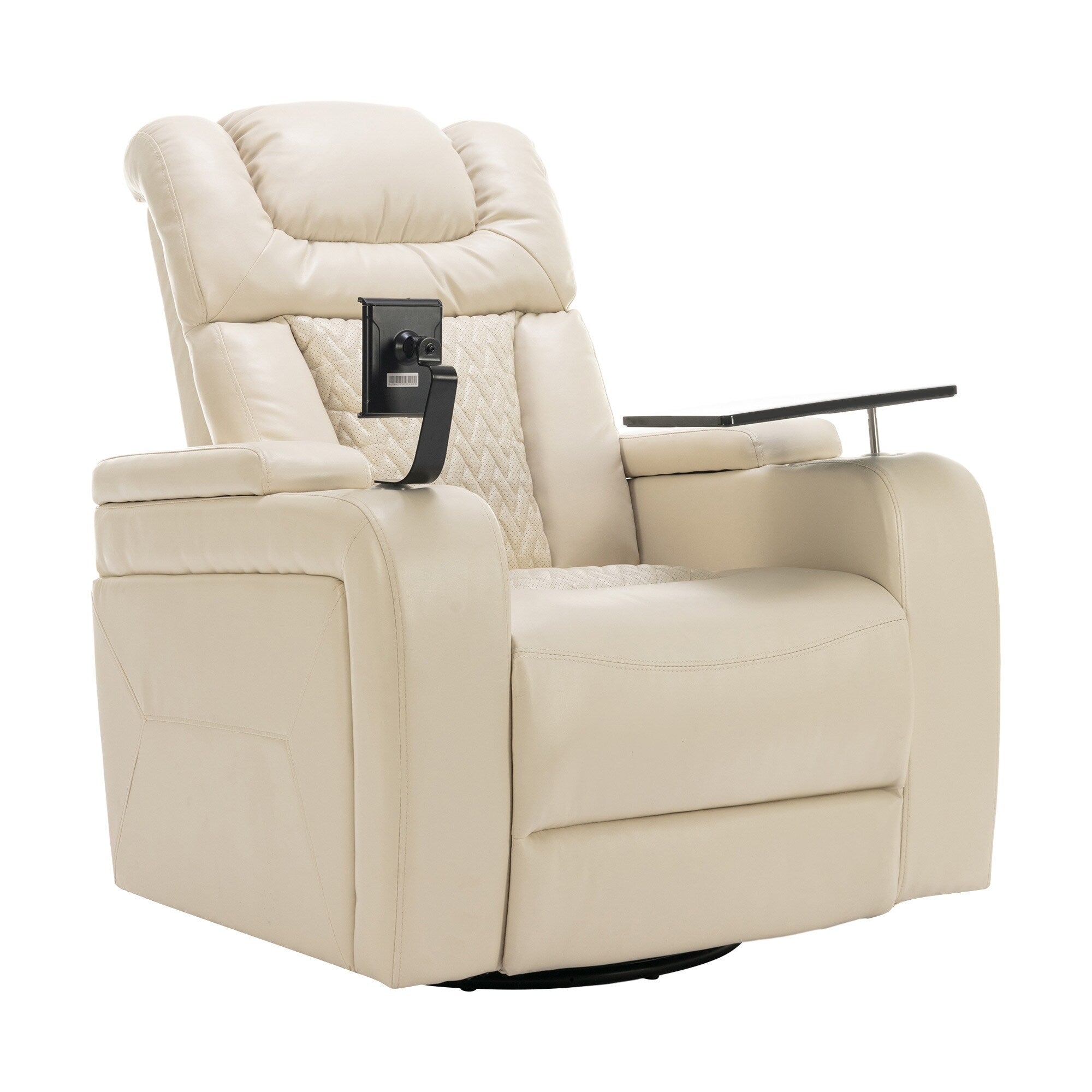 270 Degree Swivel PU Leather Power Recliner Individual Seat Home Theater Recliner with Comforable Backrest, Tray Table